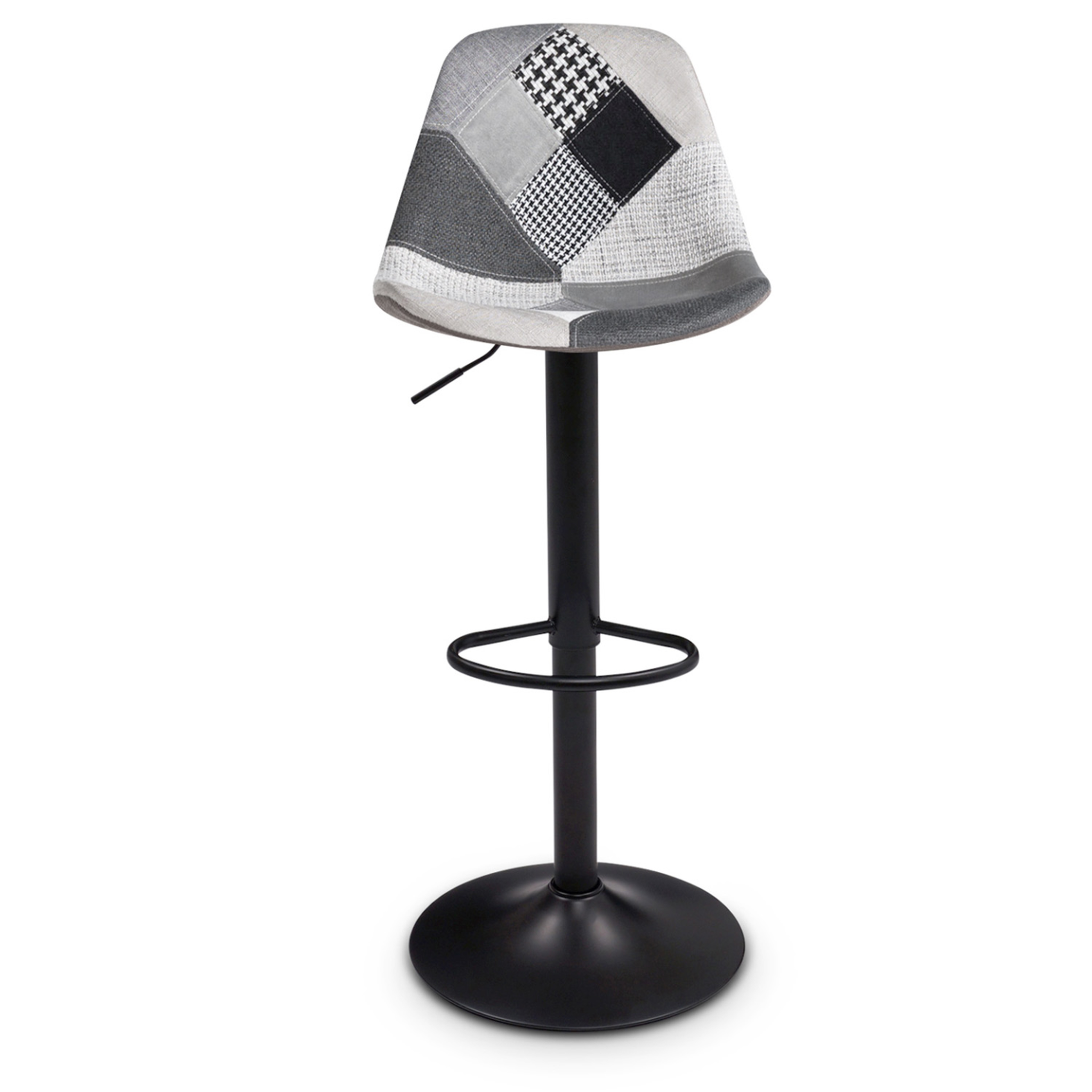 Voir la diapositive 3 : ID MARKET Lot de 4 tabourets de bar karl design patchworks noirs, gris et blancs pied noir