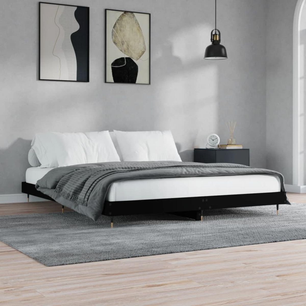 VIDAXL Cadre de lit sans matelas noir 200x200 cm bois d'ingenierie