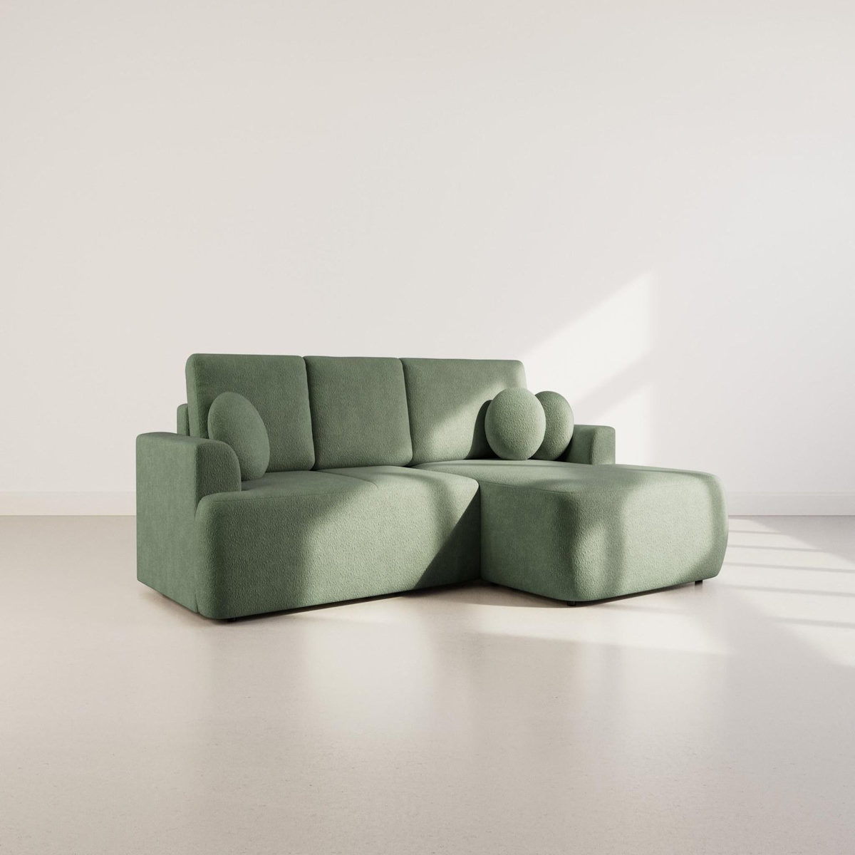 BEST MOBILIER Candela - canapé d'angle droit 4 places - convertible avec coffre - en tissu bouclette