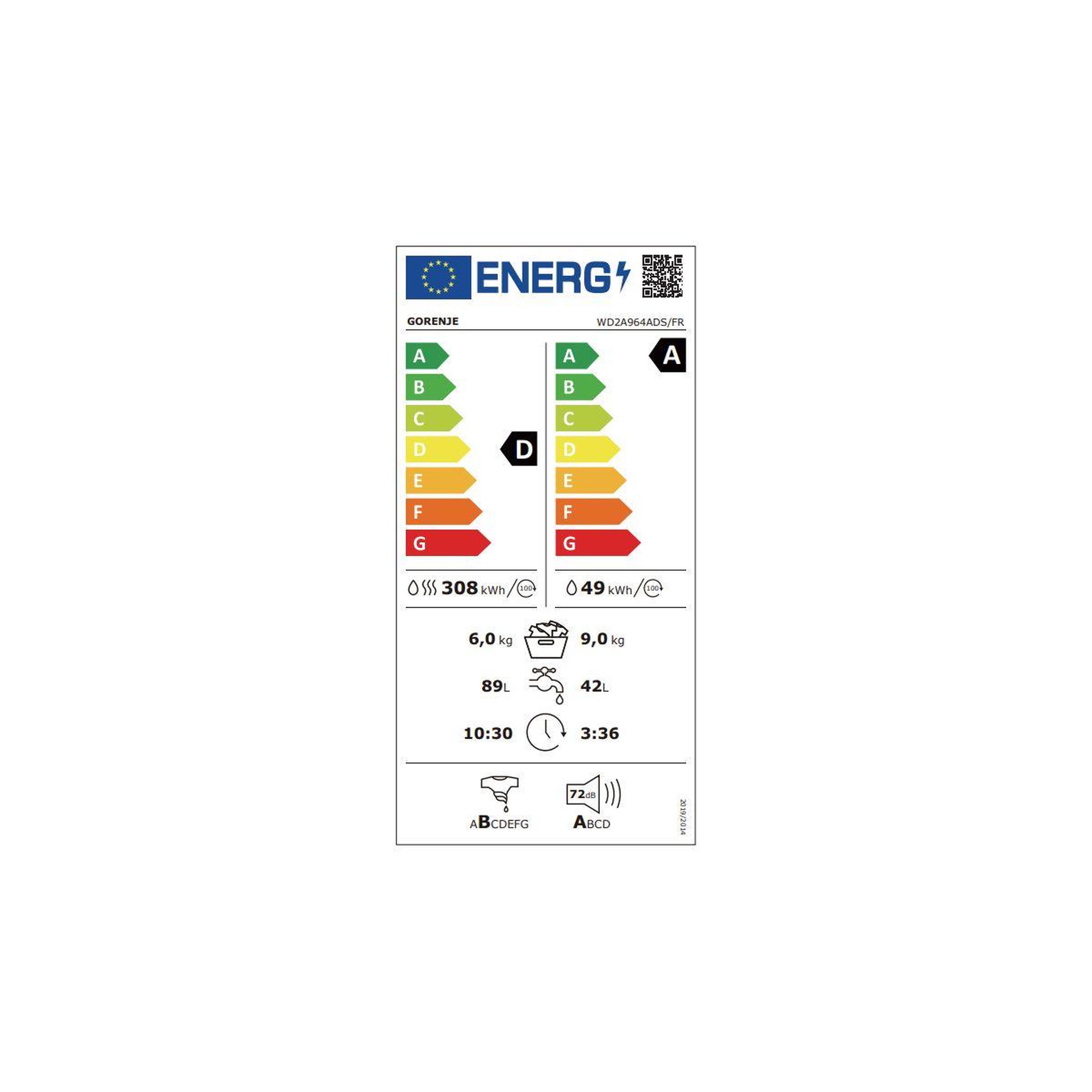 Voir la diapositive 6 : GORENJE Lave linge séchant hublot WD2A964ADS/FR
