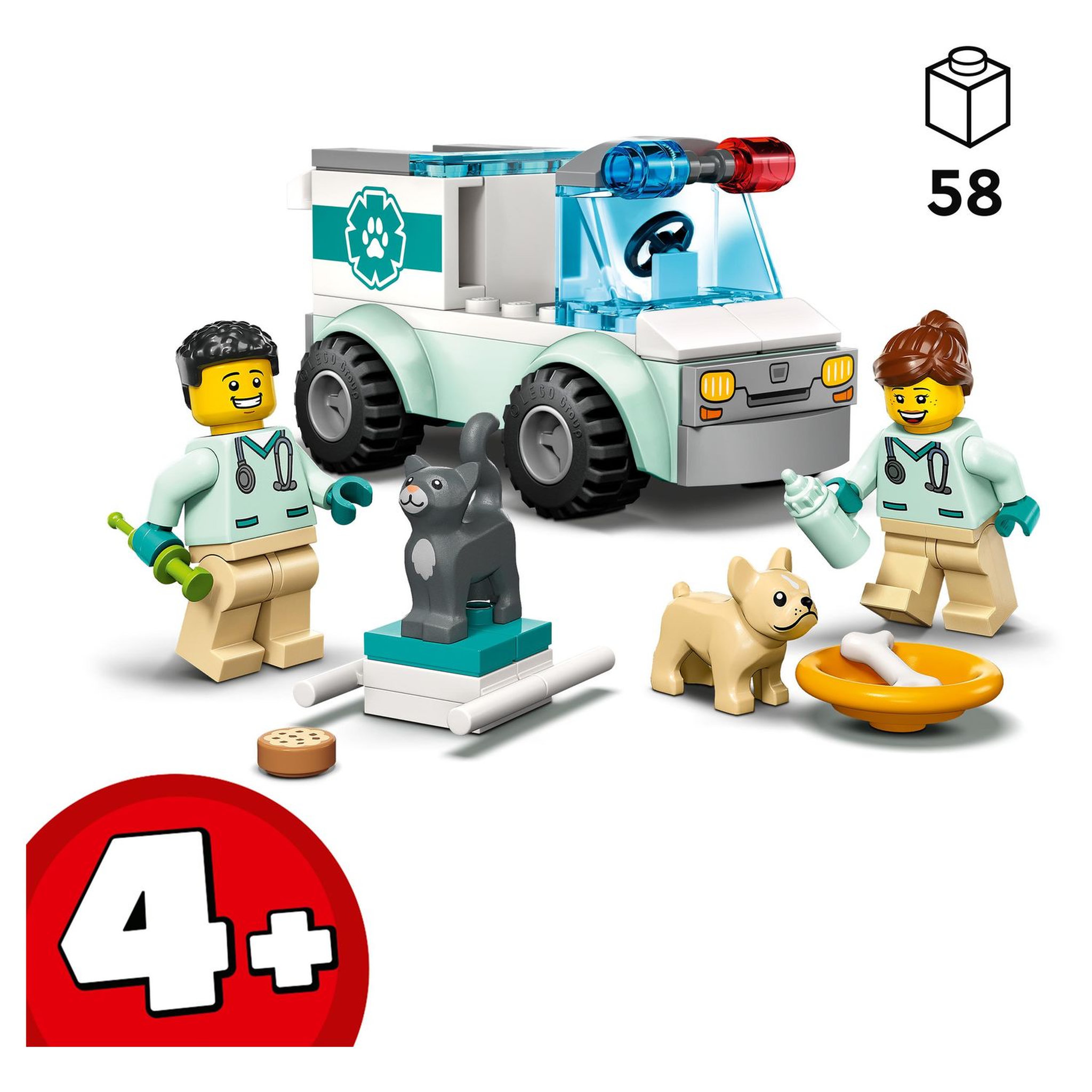Voir la diapositive 4 : LEGO City 60382 L'intervention du véhicule vétérinaire,  Jouet Ambulance pour Animaux, avec 2 Minifigurines et Figurines Chat et Chien, Enfants 4 Ans