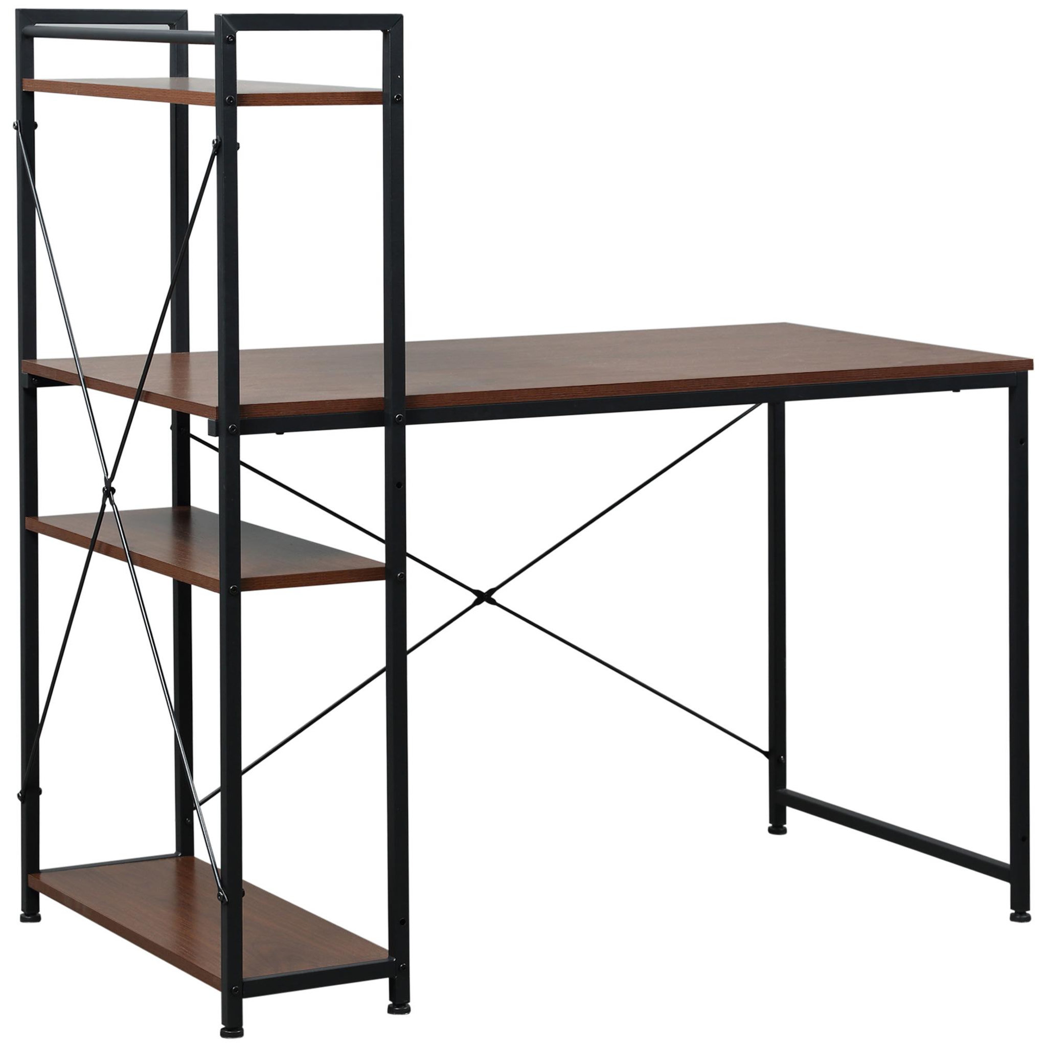 Voir la diapositive 1 : HOMCOM Bureau informatique design industriel avec bibliothèque 3 étagères panneaux particules aspect noyer métal noir