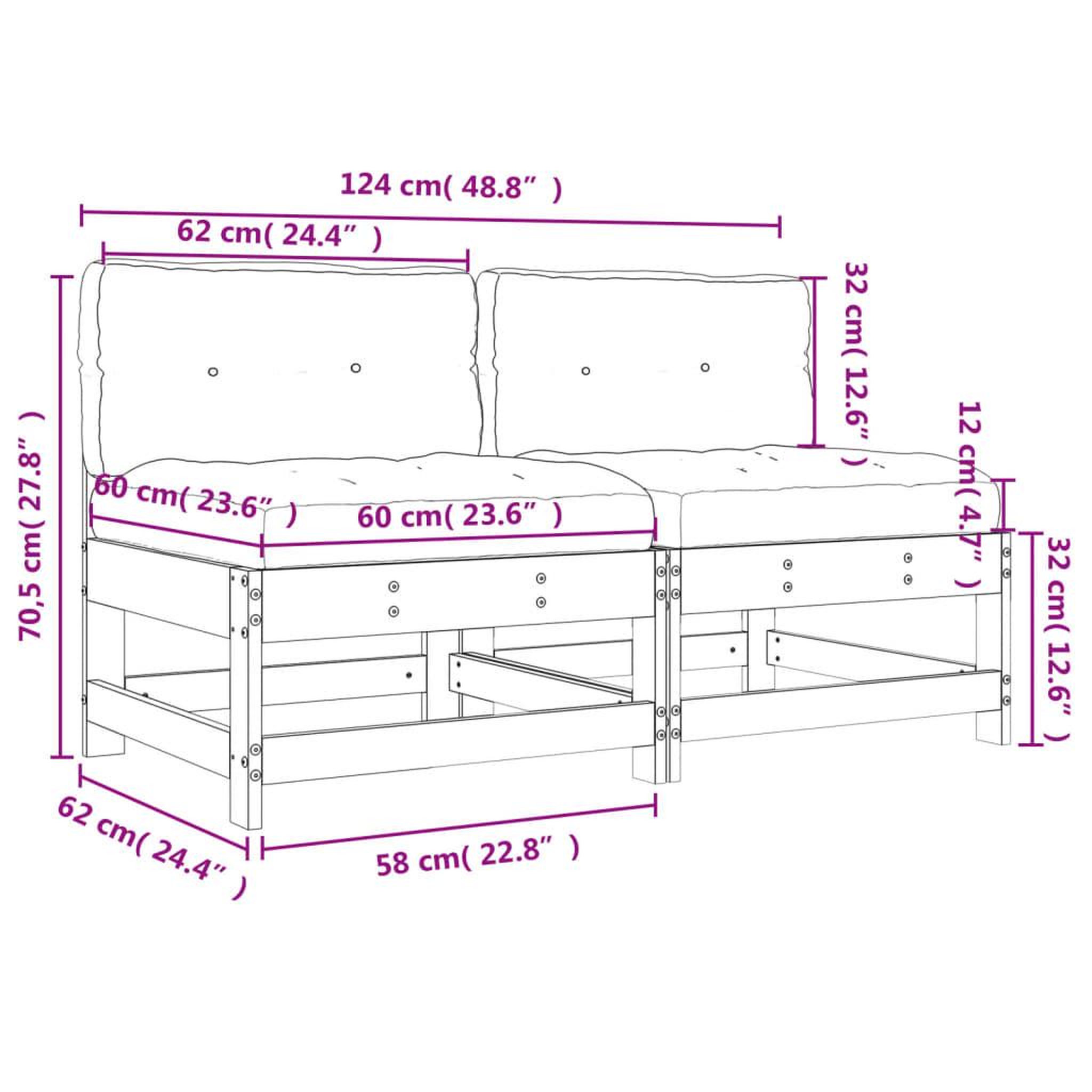 Voir la diapositive 6 : VIDAXL Canapes centraux avec coussins 2 pcs bois de pin impregne