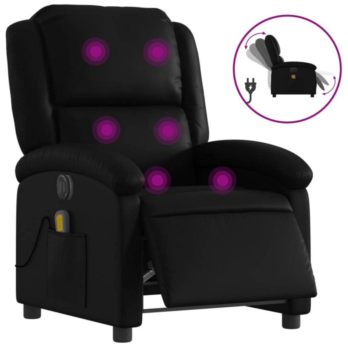 VIDAXL Fauteuil de massage inclinable electrique noir similicuir