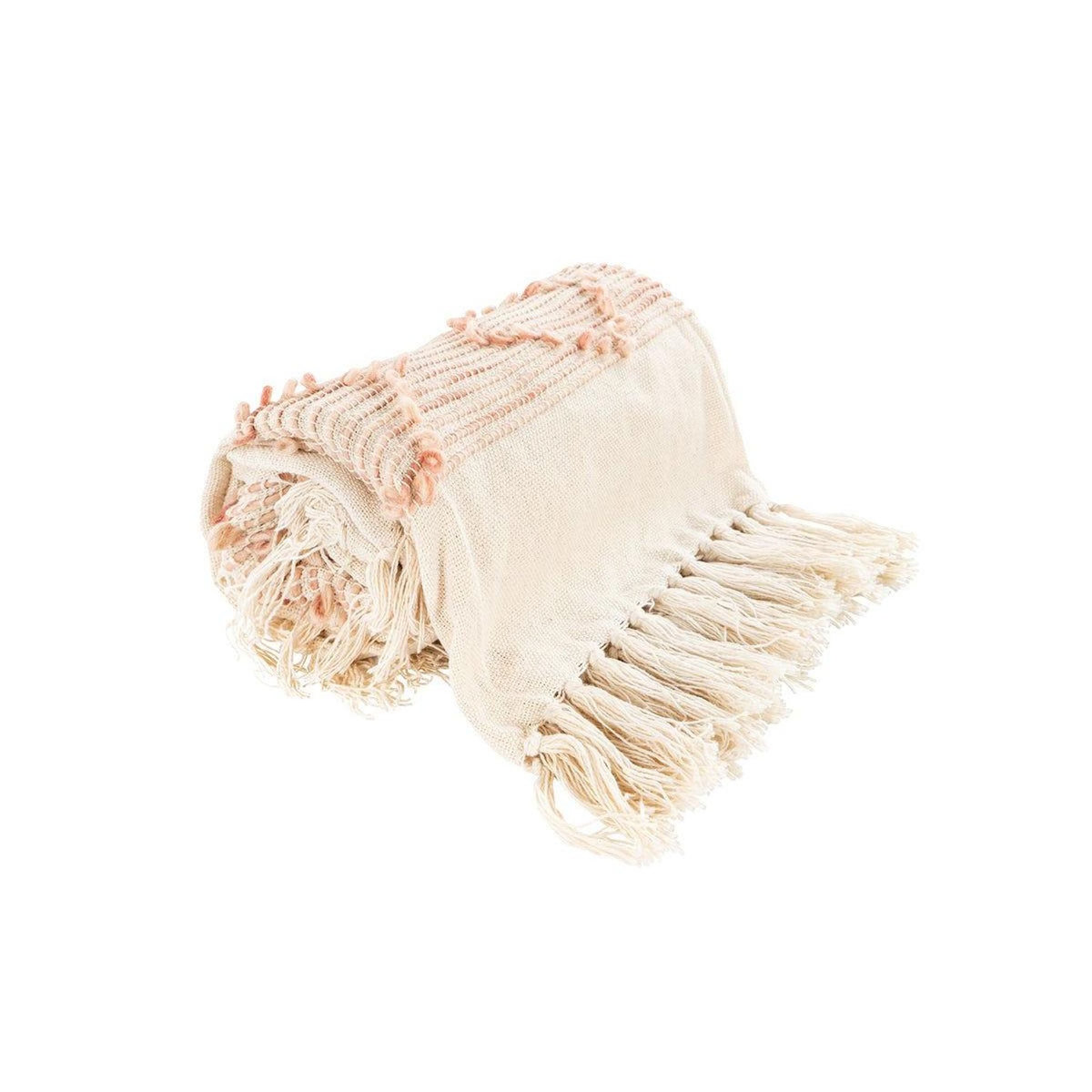 Paris Prix Plaid Tissé à la Main  Bohist  130x170cm Rose & Crème