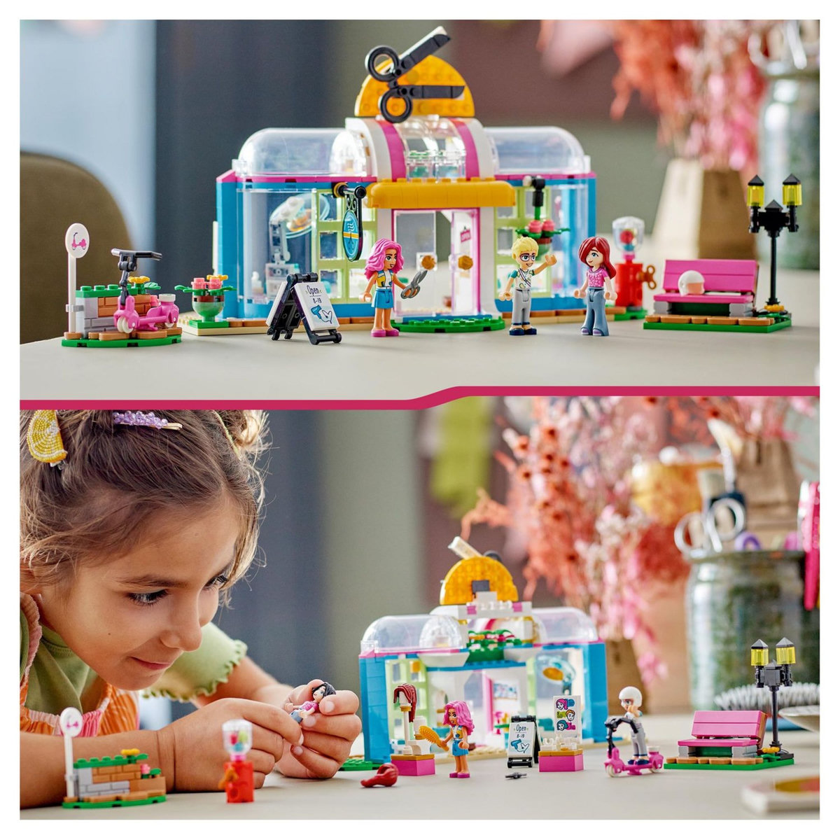 LEGO Friends 41743 Le salon de coiffure, Jouet de Coiffure avec Mini-Poupées 2023 Paisley & Olly, Cheveux et Visage Interchangeables