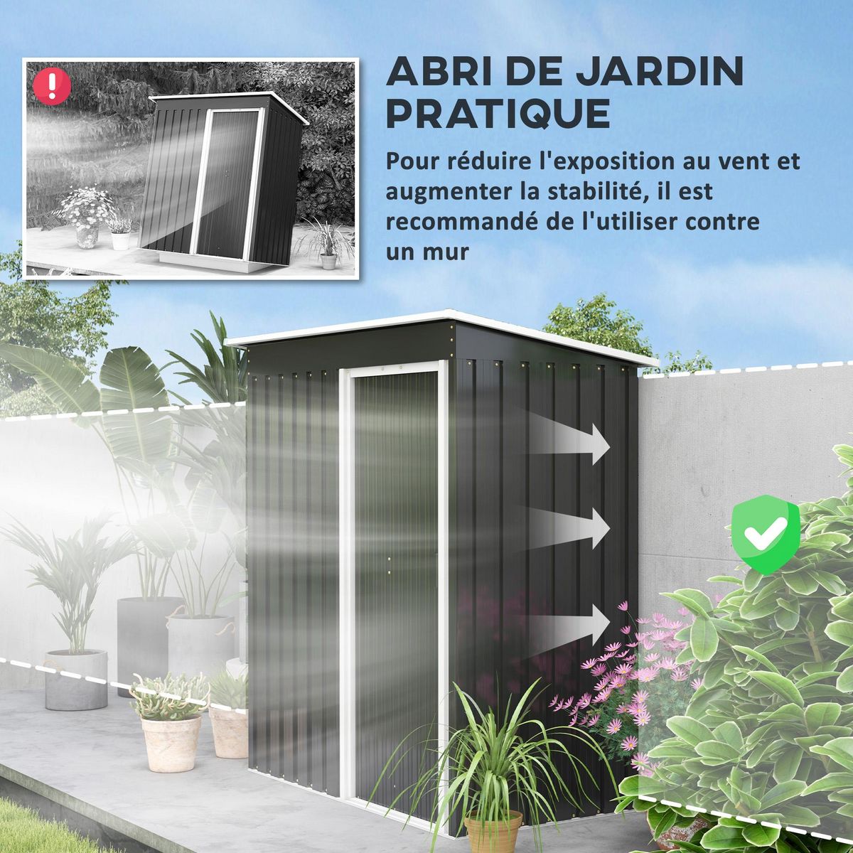 OUTSUNNY Abri de jardin - remise pour outils - cabanon porte coulissante - dim. 163L x 89l x 182H cm - tôle d'acier noir blanc
