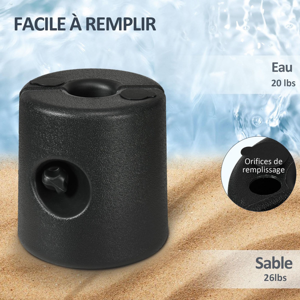 OUTSUNNY Lot de 4 poids de lestage cylindrique pour tonnelle barnum tente dim. Ø 22 / Ø 24 x 25H cm HDPE noir