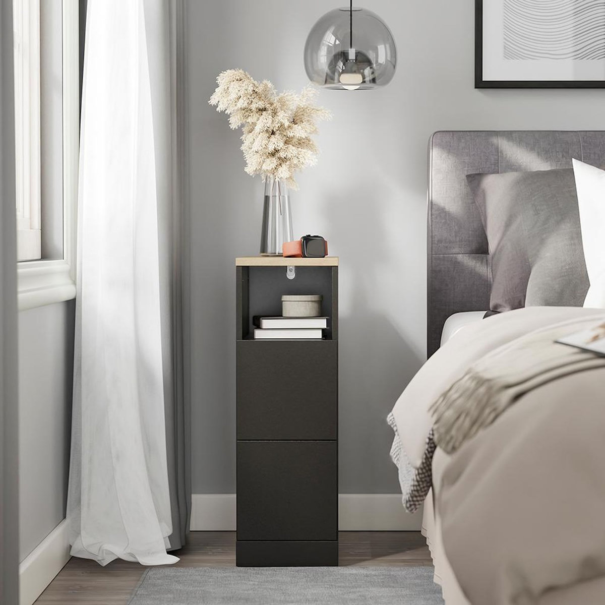SOBUY Chevet avec 2 Tiroirs Noir 35x20x60cm FBT149-SCH