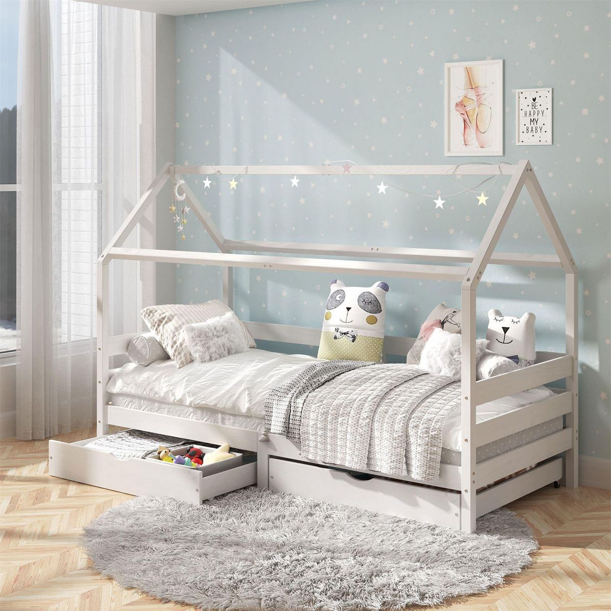 IDIMEX Lit cabane CLIA 90 x 190 cm avec tiroirs, en pin massif