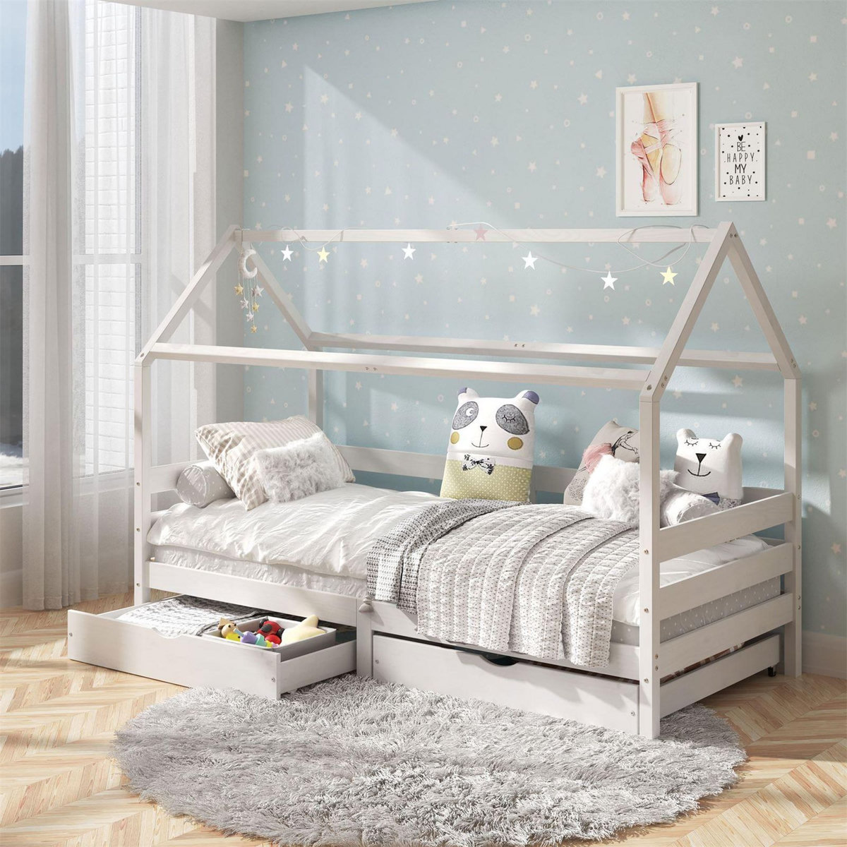 IDIMEX Lit cabane CLIA 90 x 190 cm avec tiroirs, en pin massif