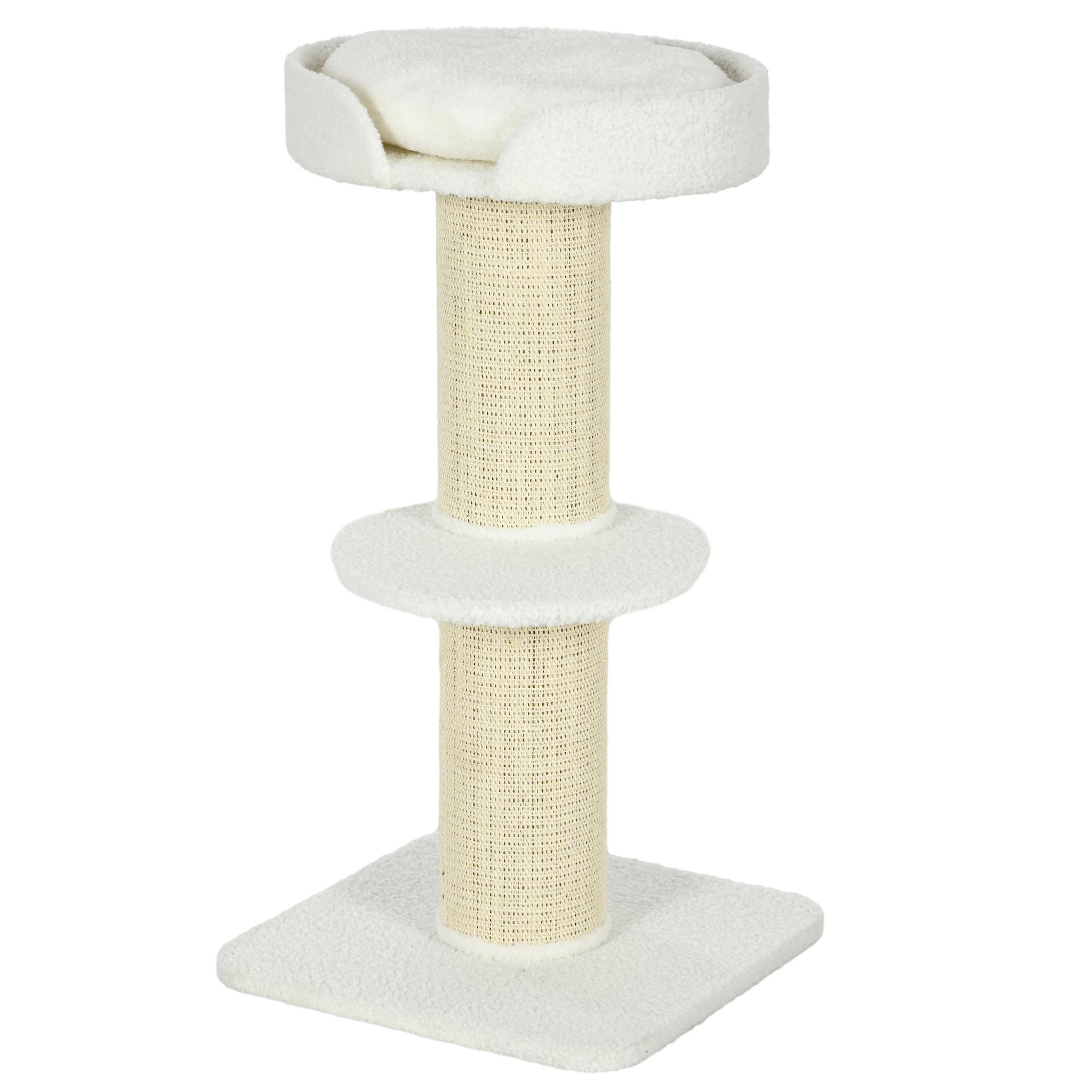 Voir la diapositive 3 : PAWHUT Arbre à chat avec griffoir centre d'activités 2 plateformes coussin crème