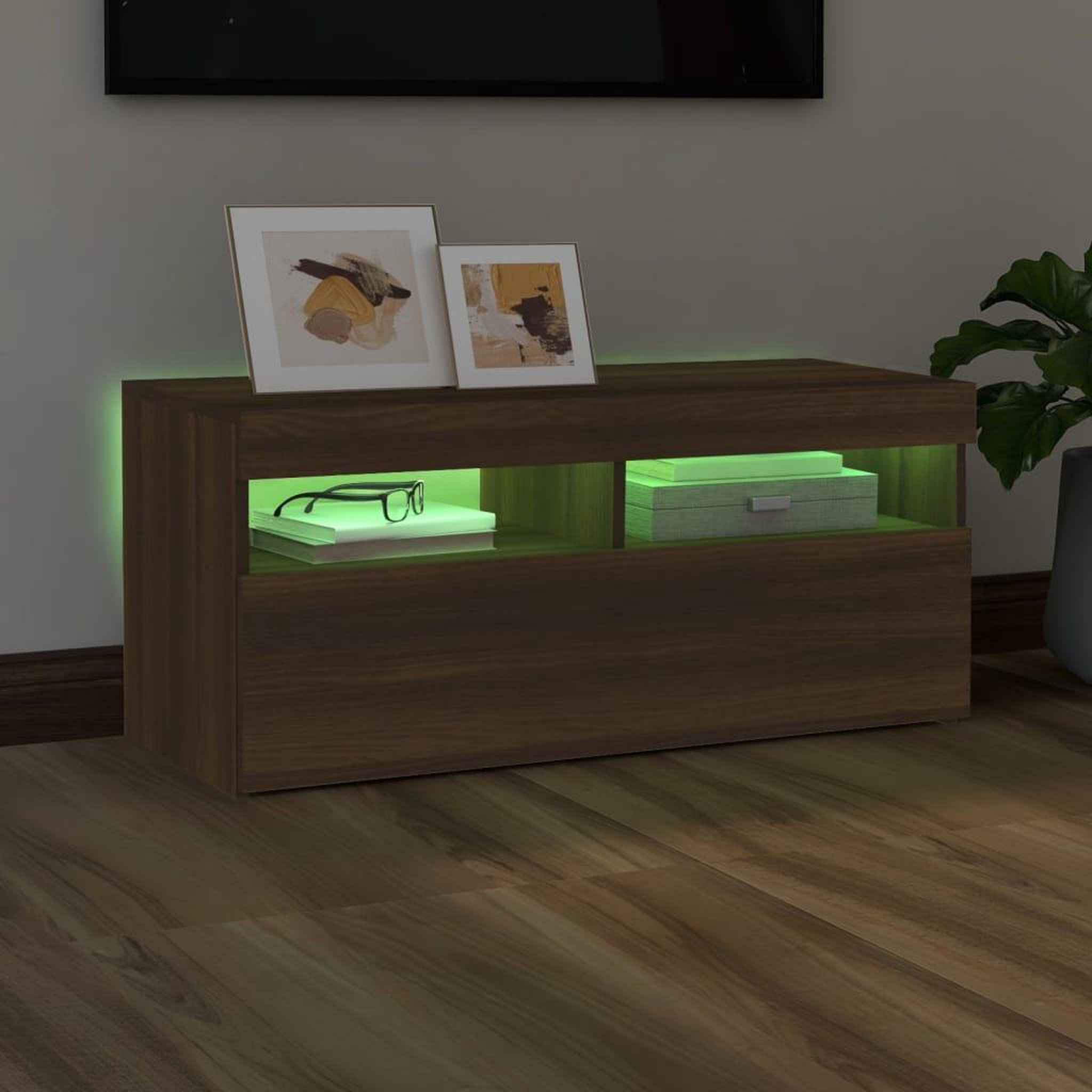 Voir la diapositive 4 : VIDAXL Meuble TV avec lumieres LED Chene marron 90x35x40 cm