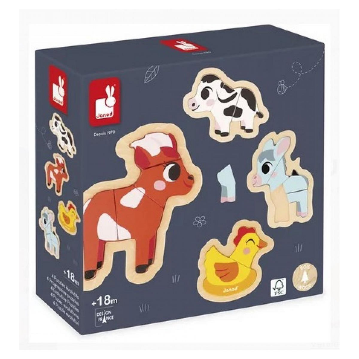 Juratoys-Janod Puzzle Ferme - 4 puzzles evolutifs