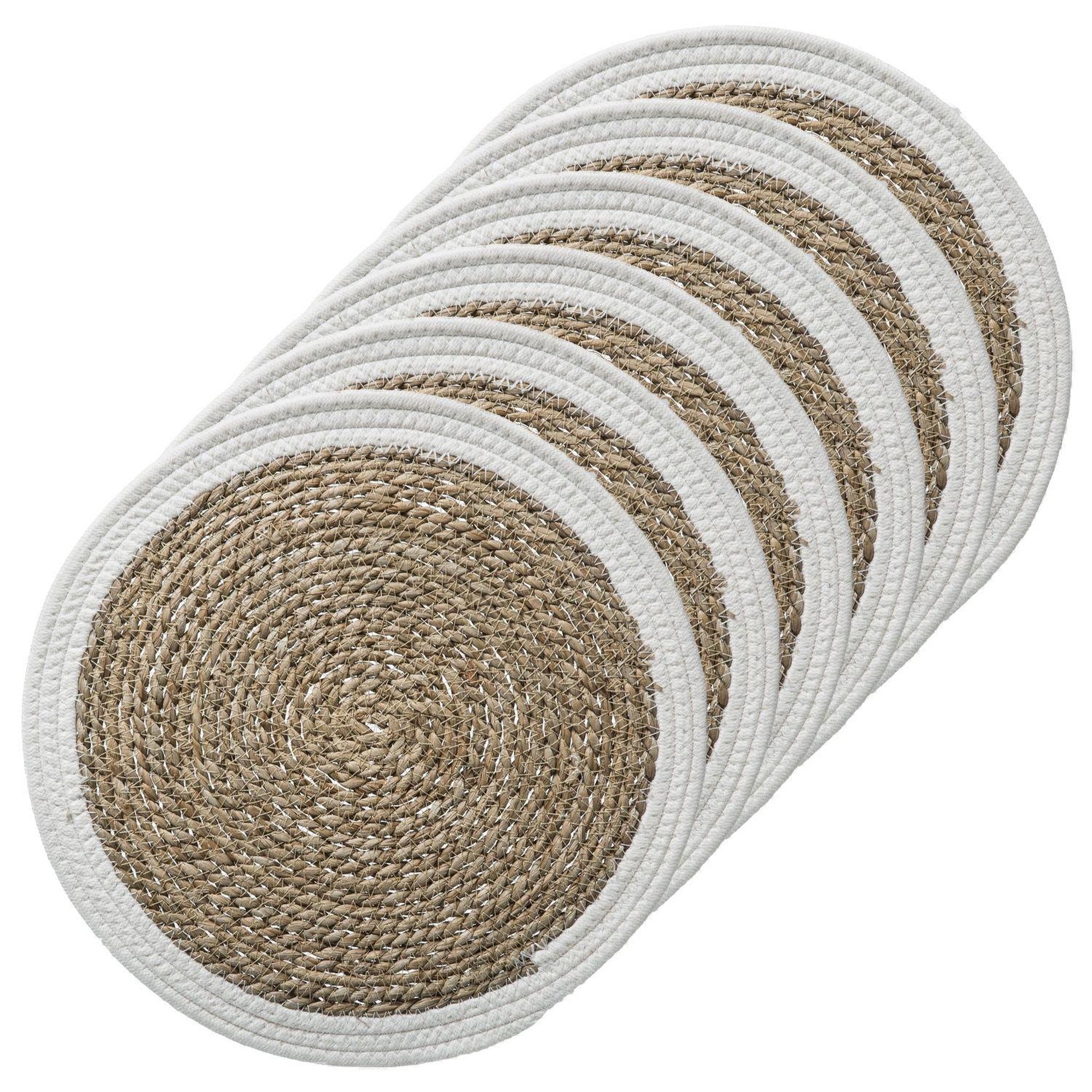 Voir la diapositive 1 : TOILINUX Lot de 6 sets de table rond en roseau et coton Pop