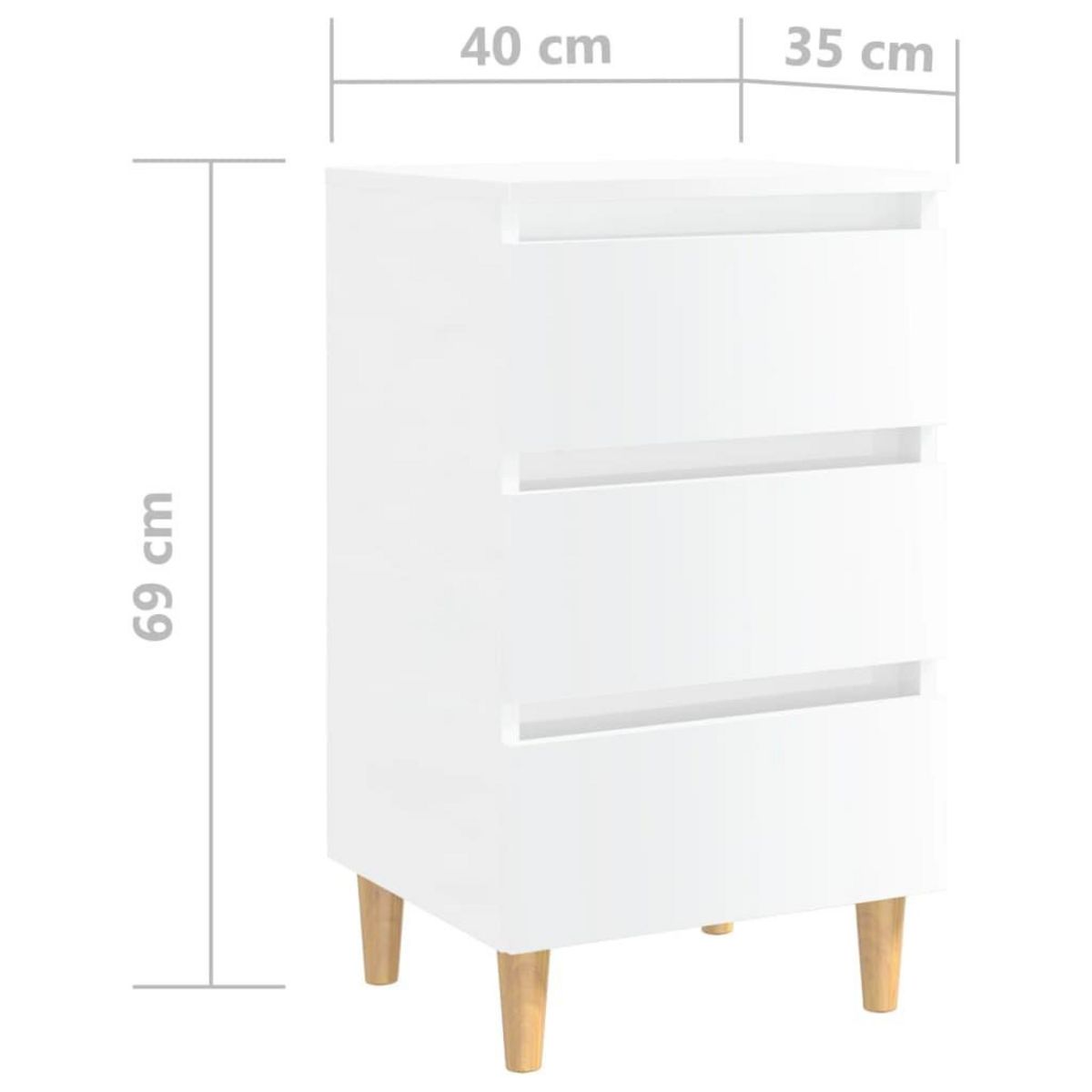 VIDAXL Table de chevet avec pieds en bois blanc brillant 40x35x69 cm