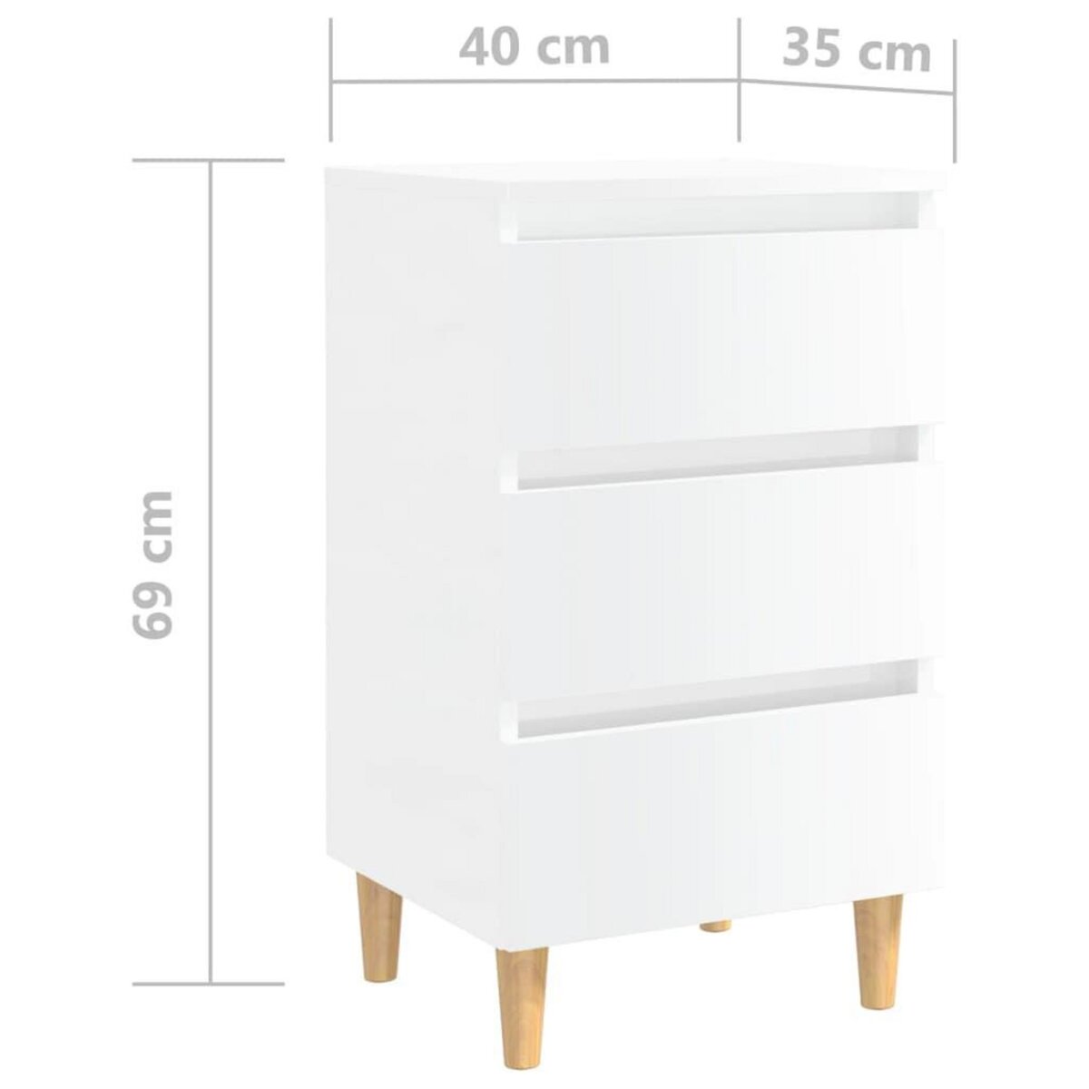 VIDAXL Table de chevet avec pieds en bois blanc brillant 40x35x69 cm