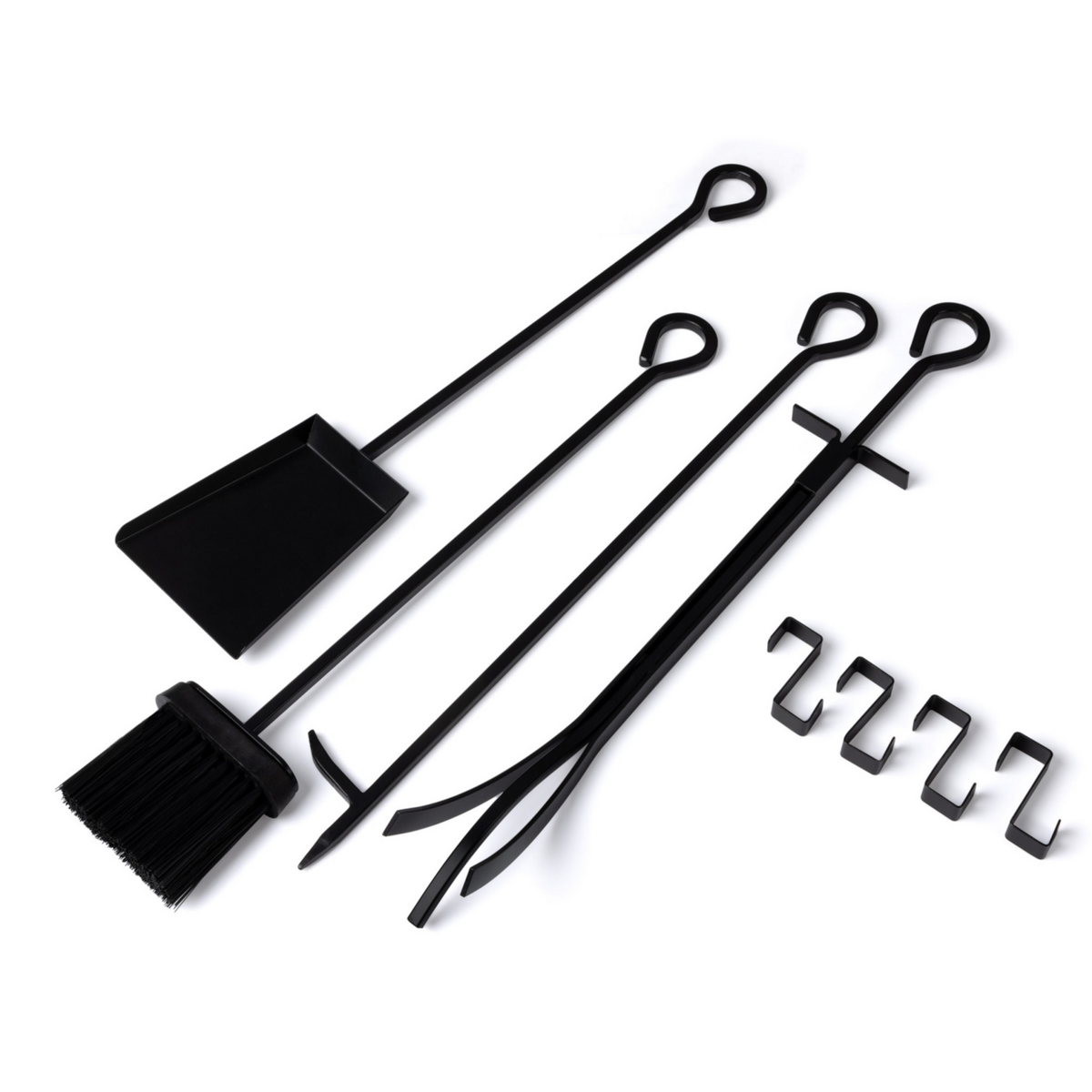 ID MARKET Range bûches vertical acier noir avec étagère et accessoires H. 170 CM pour cheminée