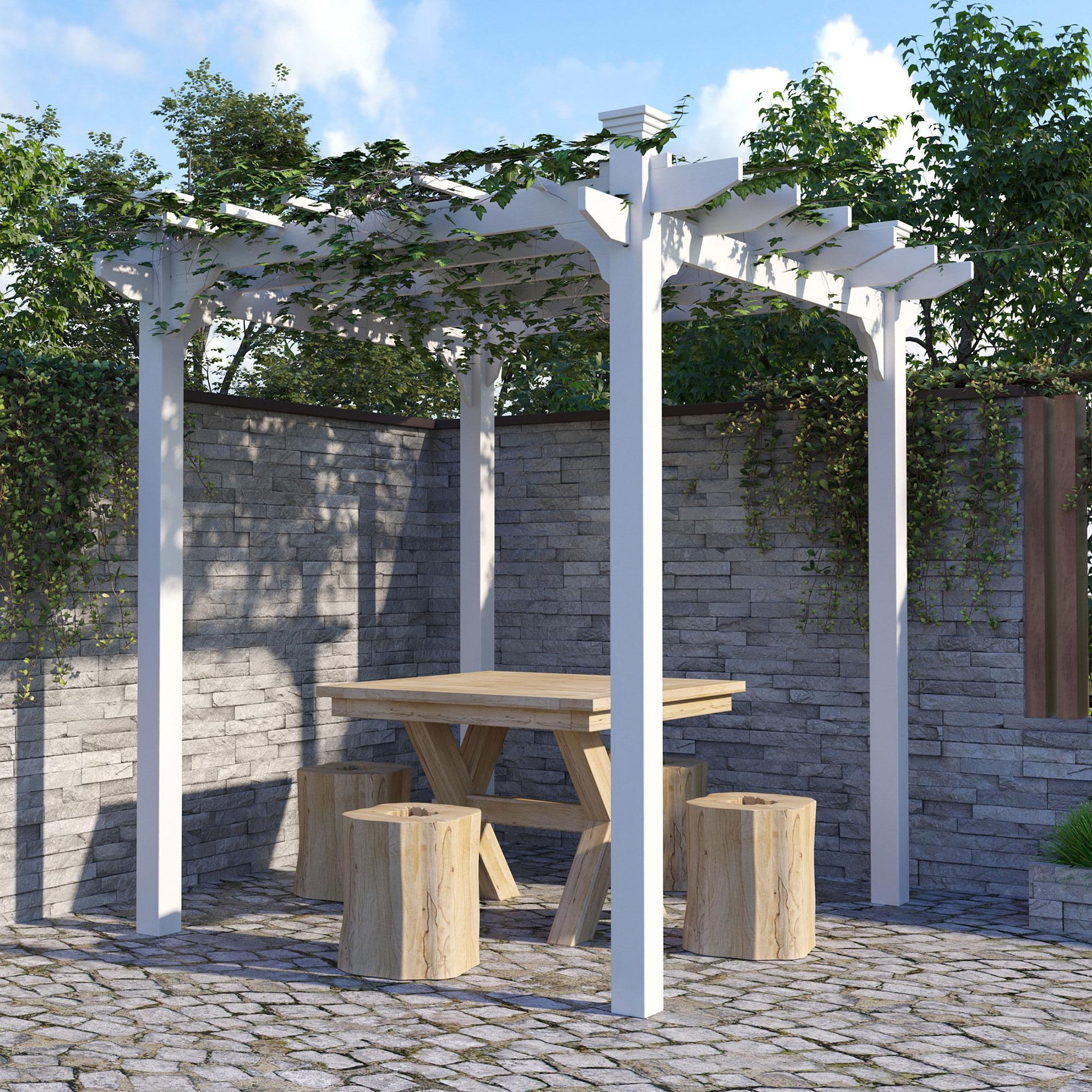 Voir la diapositive 2 : OUTSUNNY Pergola autoportante style contemporain - Toit terrasse à décorer - dim. 2,3L x 2,3l x 2,3H m - bois sapin blanc