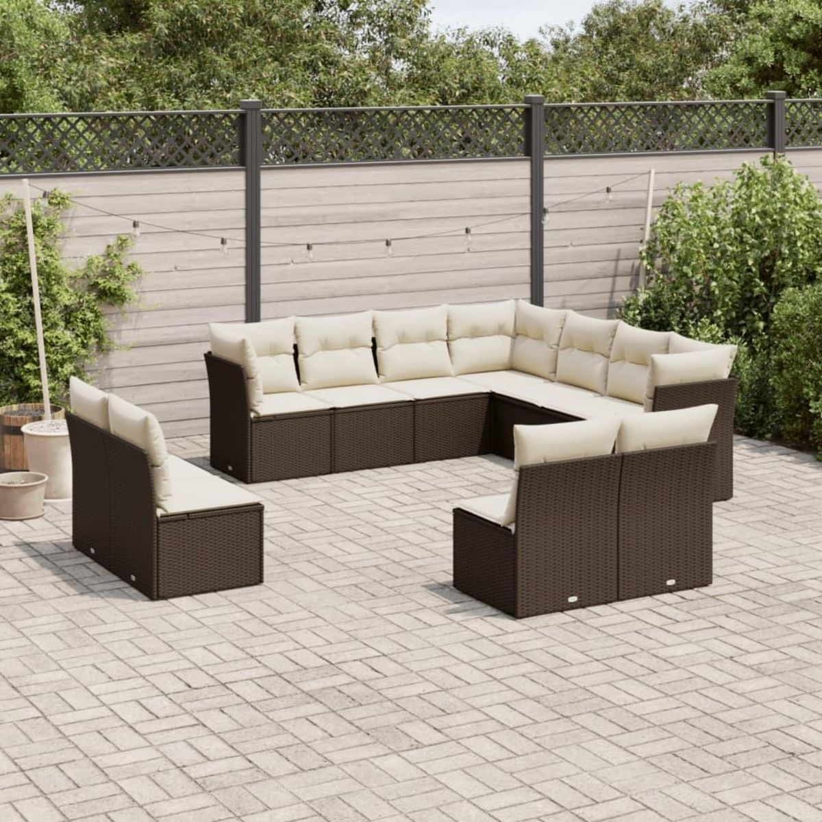 VIDAXL Salon de jardin et coussins 11 pcs marron resine tressee