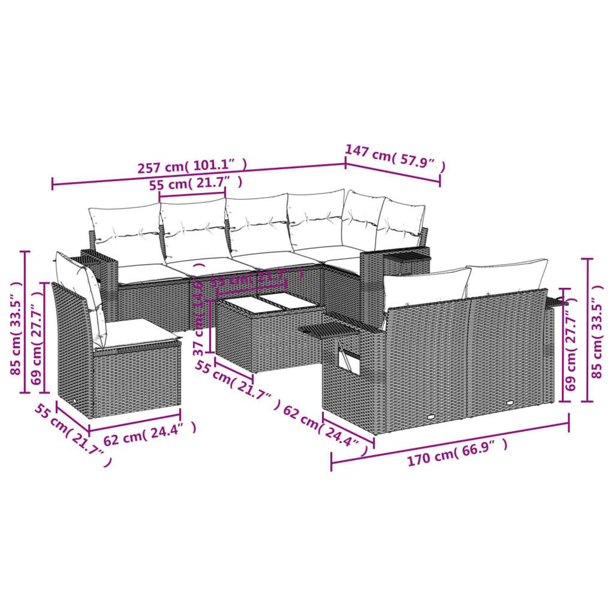 Voir la diapositive 3 : VIDAXL Salon de jardin 9 pcs avec coussins noir resine tressee
