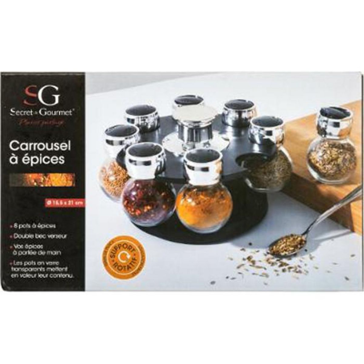 FIVE Présentoir à Épices Rotatif  Fioles  8 Pots Noir