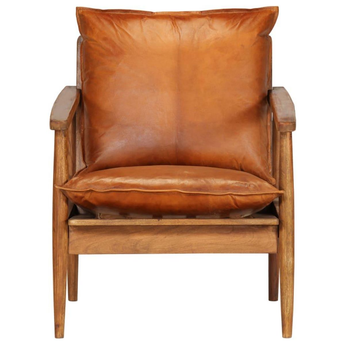 VIDAXL Fauteuil Marron Cuir veritable avec bois d'acacia