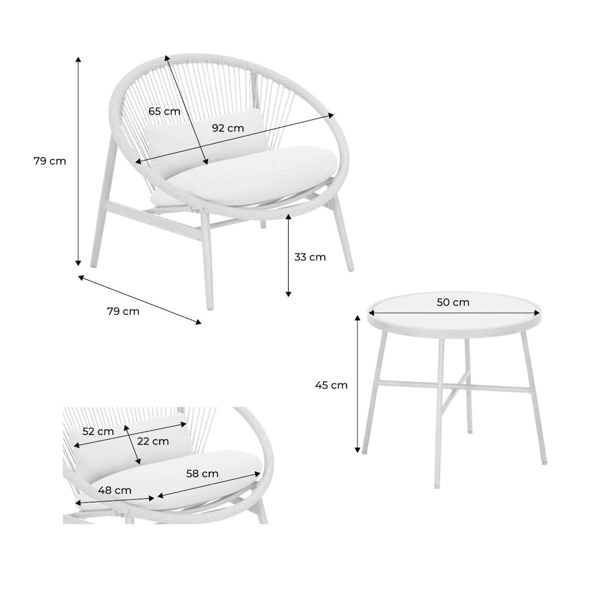 SWEEEK Set de 2 fauteuils de jardin avec table acier et rotin beige. 79x92x79cm - Narola