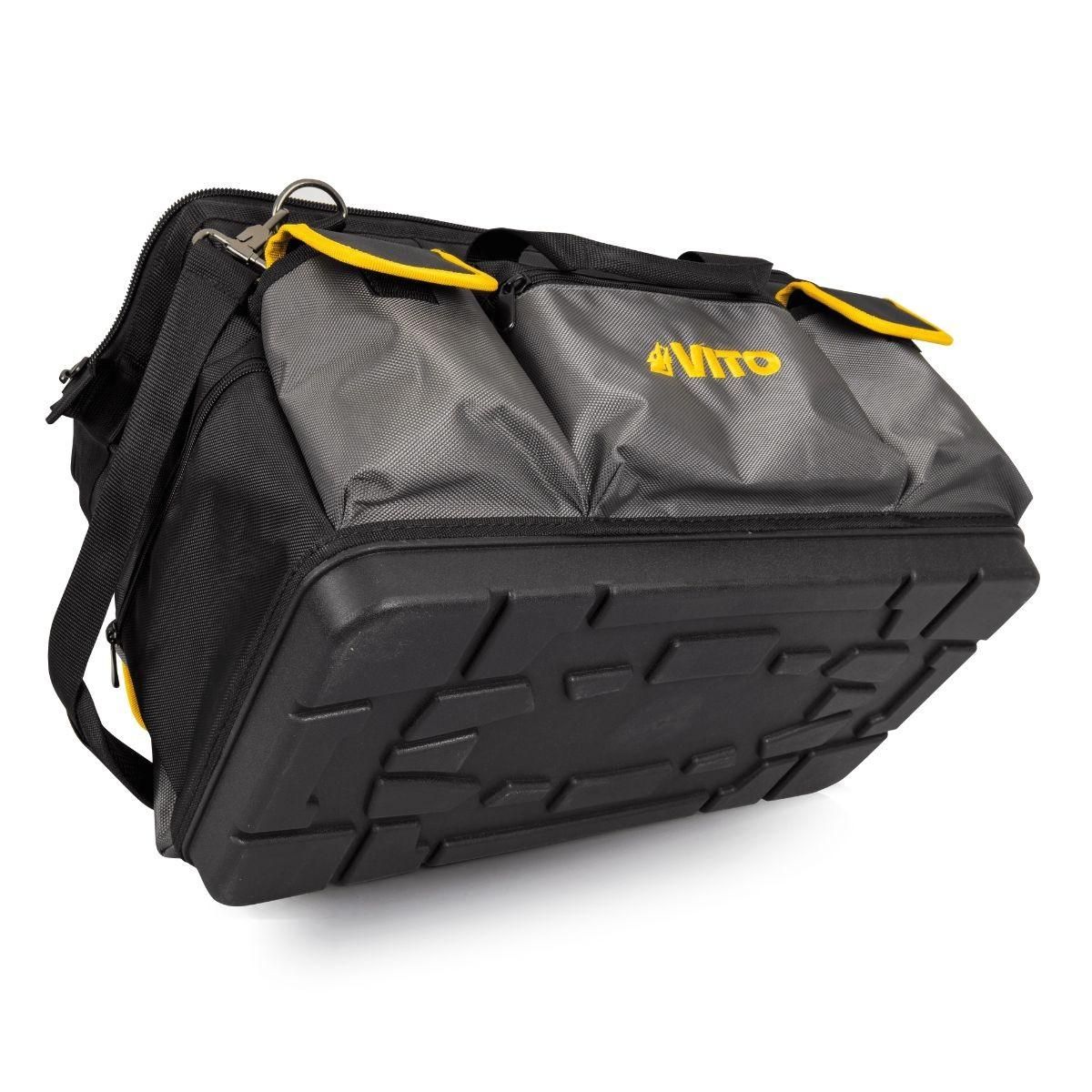 VITO Sac à outils 35L 8 Poches 17 compartiments Charge 25Kg Base rigide Fond étanche Bandoulière Confort VITO
