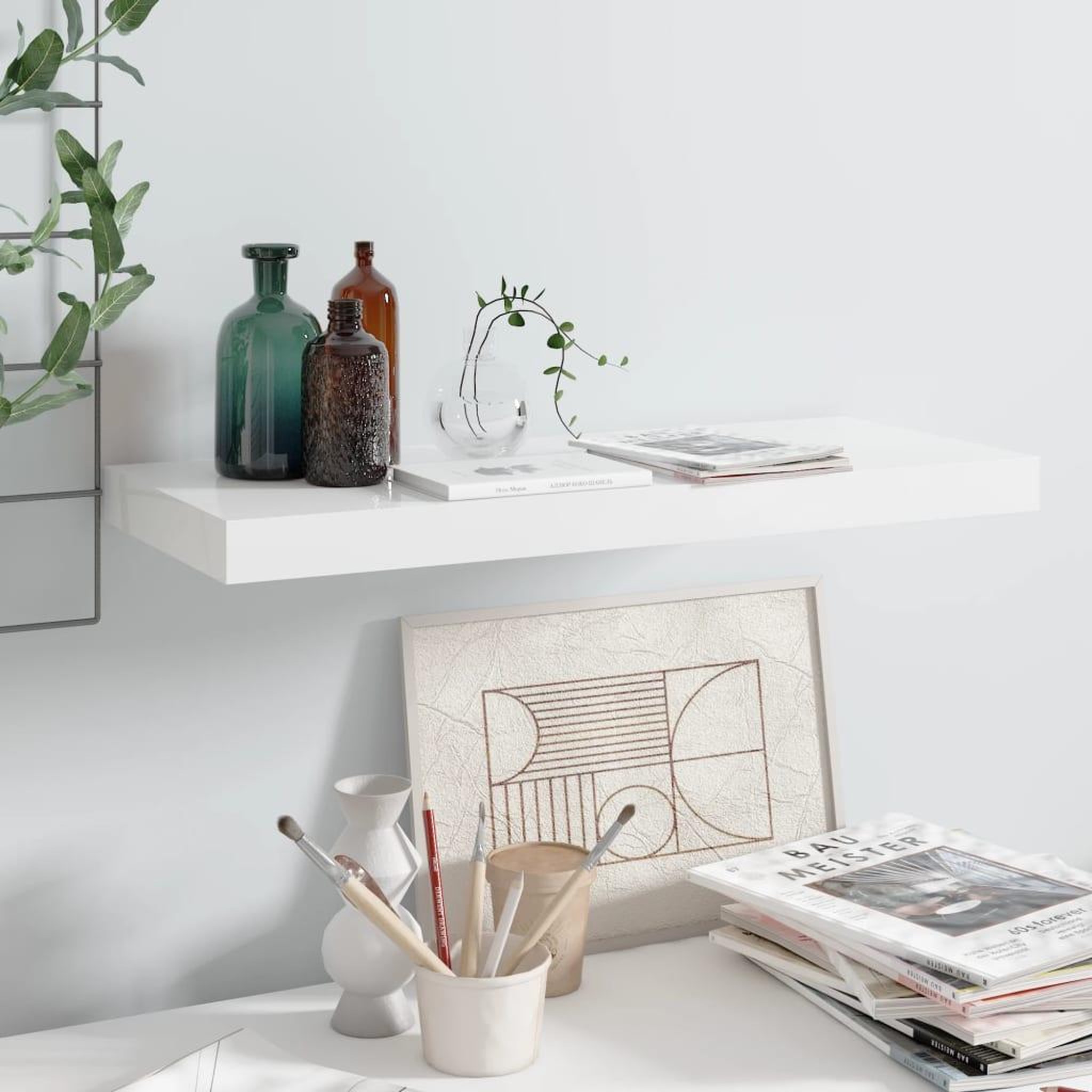 Voir la diapositive 1 : VIDAXL Etagere murale flottante Blanc brillant 60x23,5x3,8 cm MDF