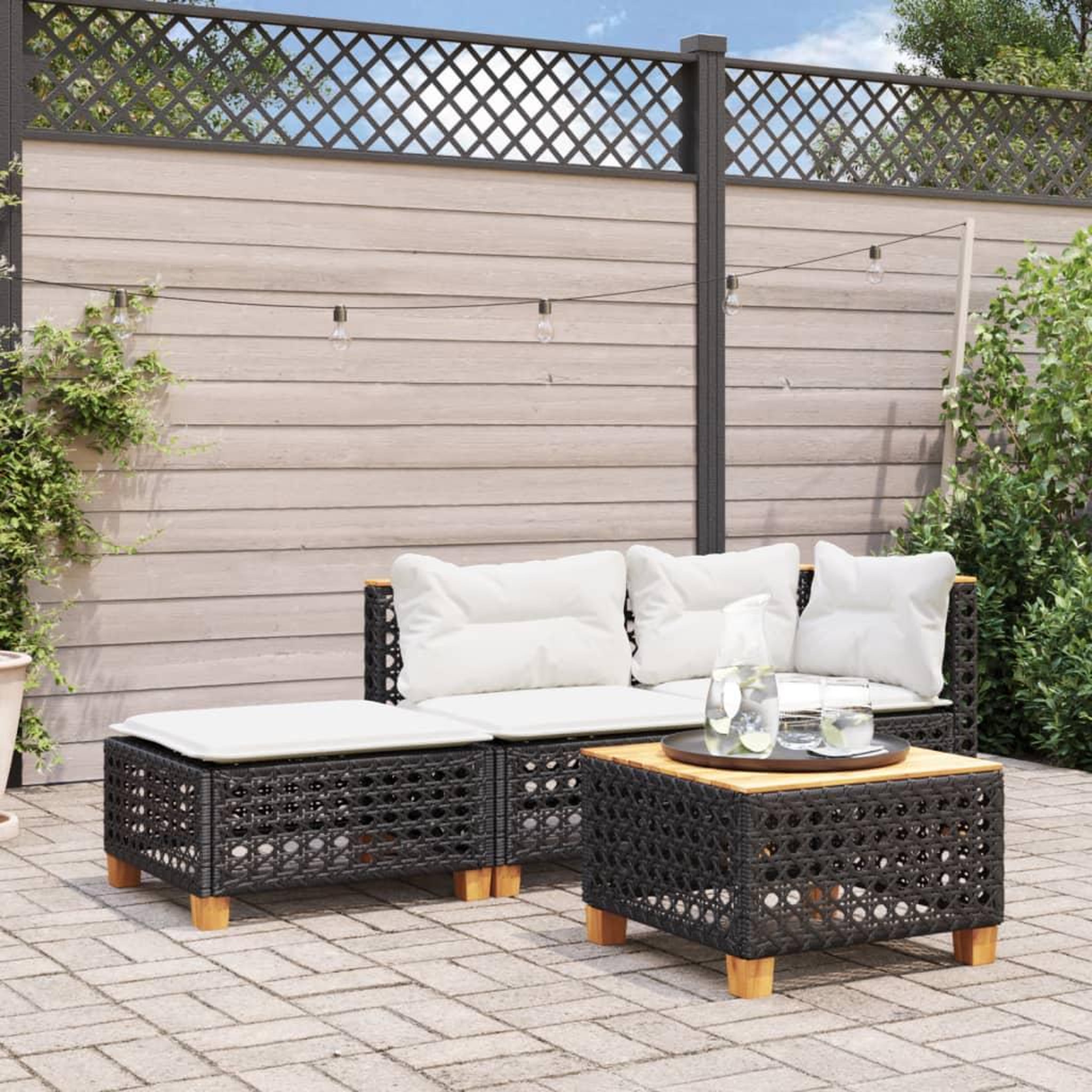 Voir la diapositive 3 : VIDAXL Tabouret de jardin et coussin noir 63,5x56x32 cm resine tressee