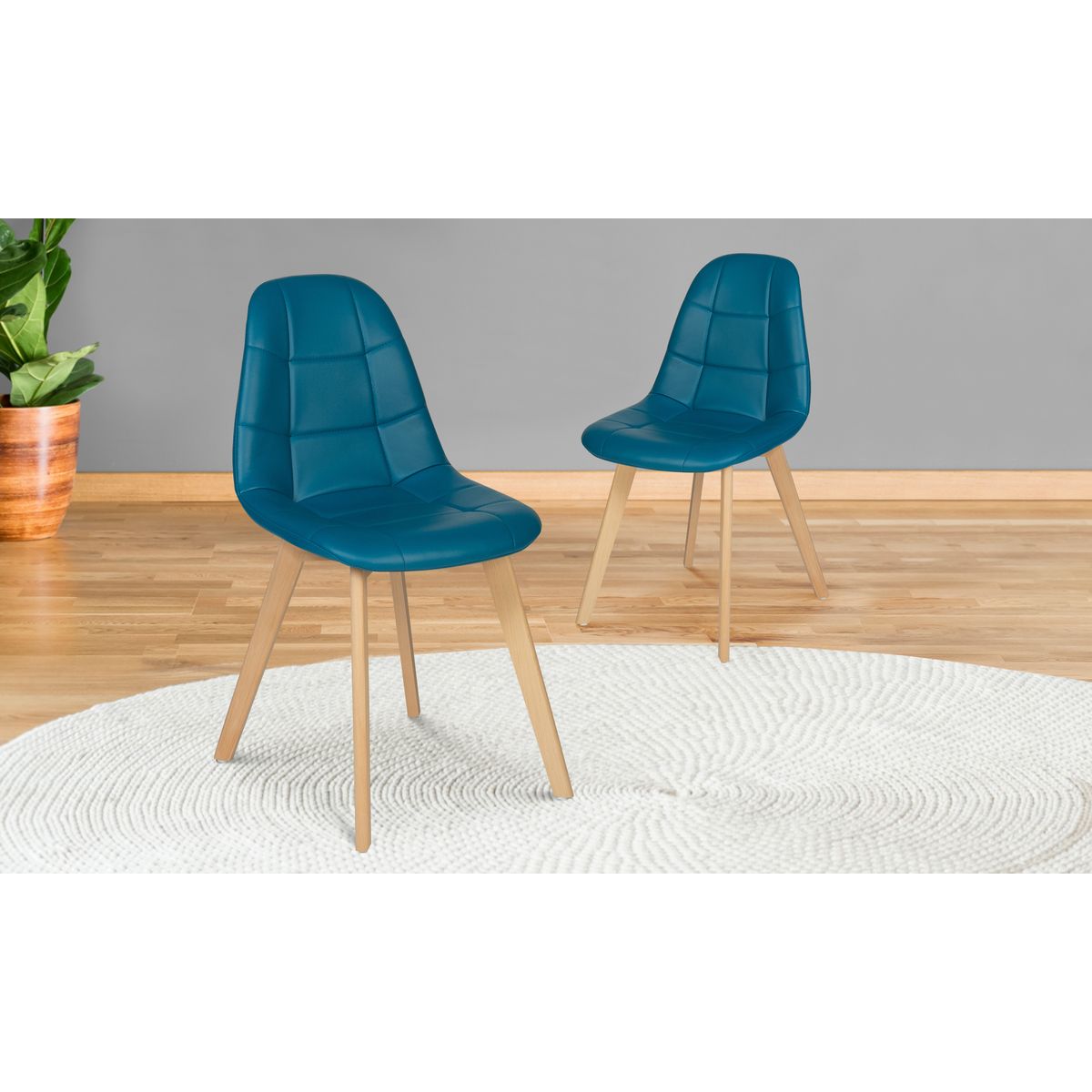 Lot de 2 chaises assise PU pieds bois massif CARLA