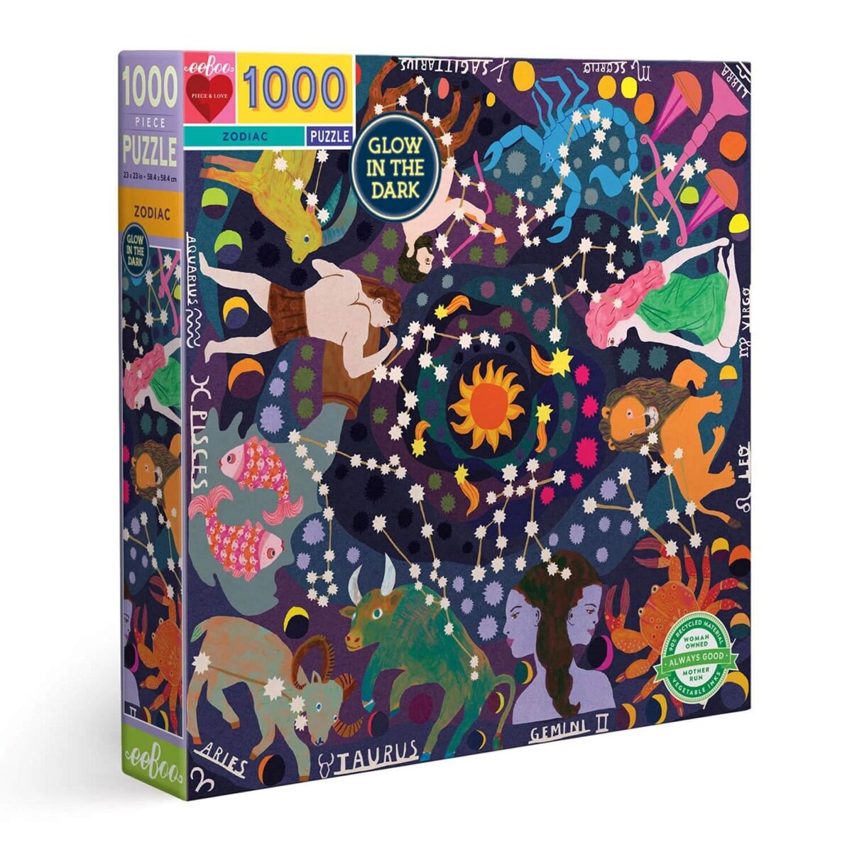 Eeboo Puzzle carré phosphorescent 1000 pièces : Zodiaque pas cher