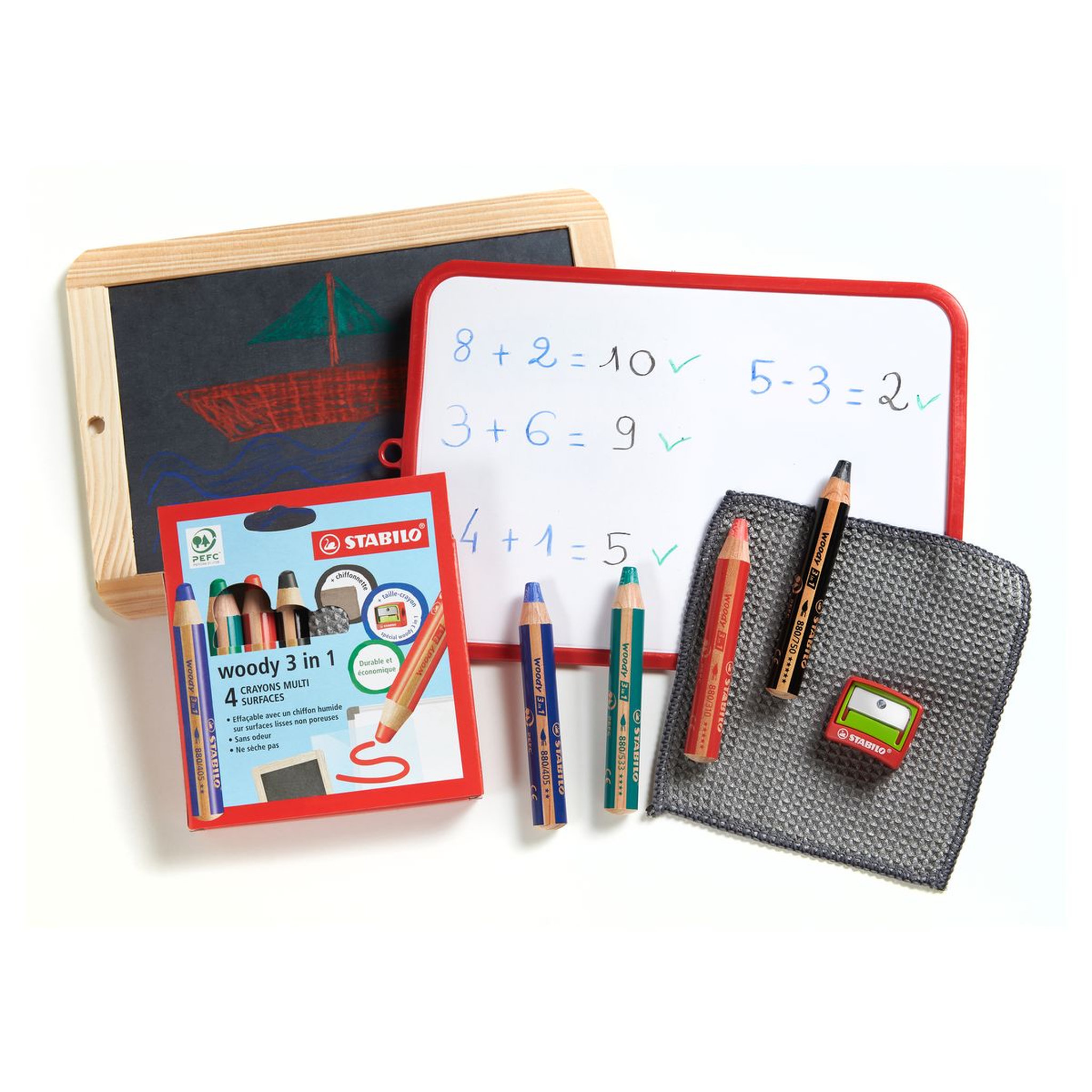 Voir la diapositive 3 : STABILO Lot de 4 Woody 3 en 1 + taille-crayon + chiffonnette