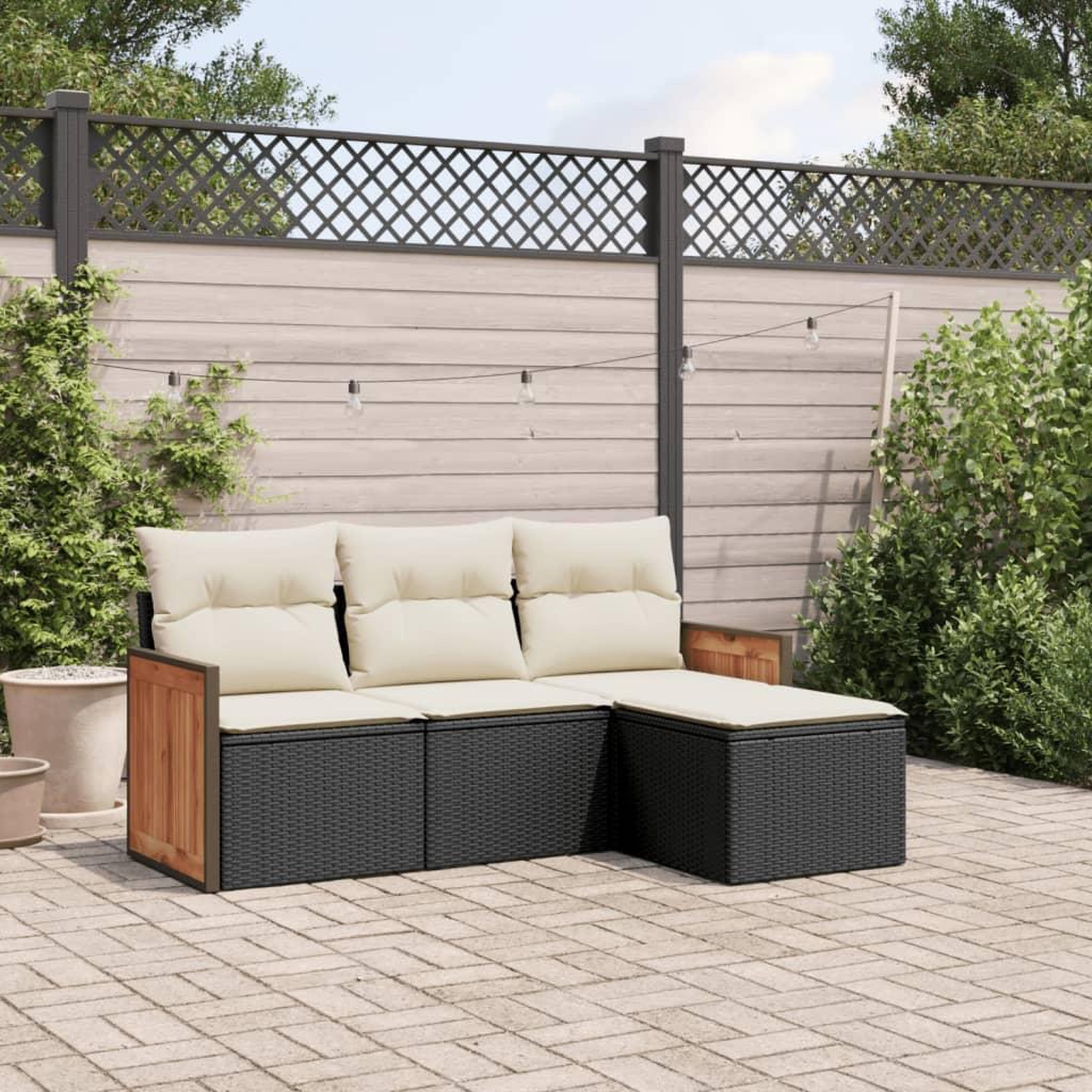 VIDAXL Salon de jardin 4 pcs avec coussins noir resine tressee