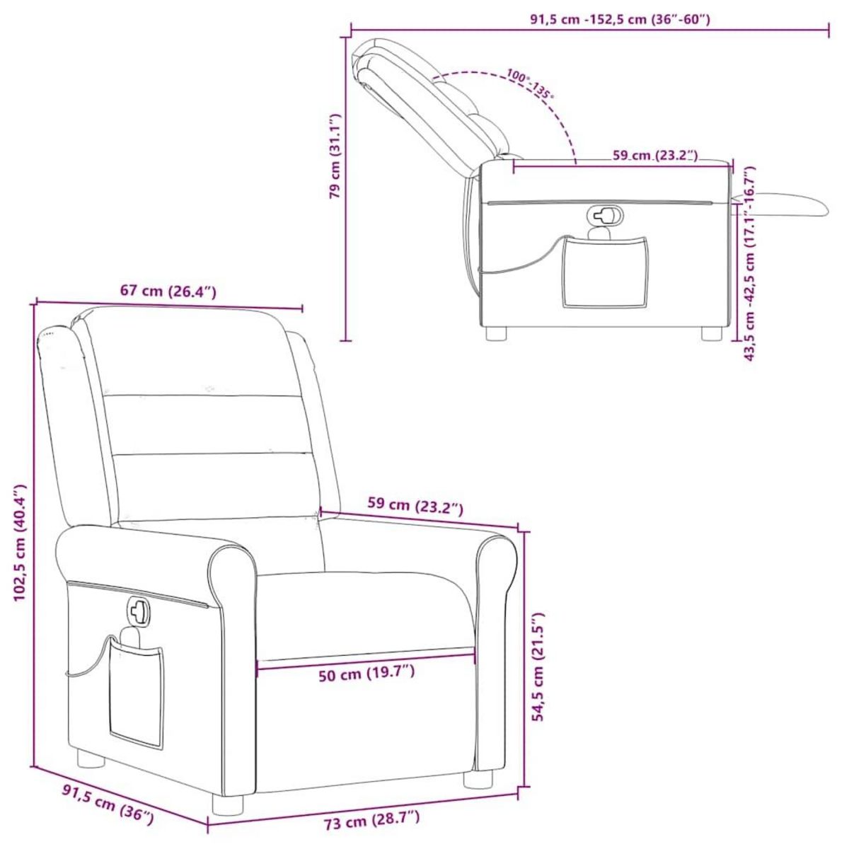 VIDAXL Fauteuil de massage inclinable Creme Tissu