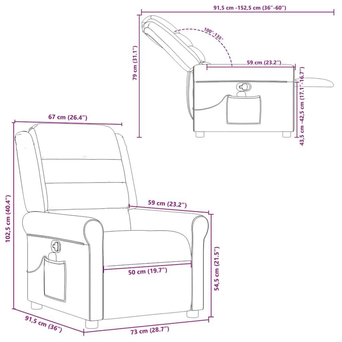 VIDAXL Fauteuil de massage inclinable Creme Tissu
