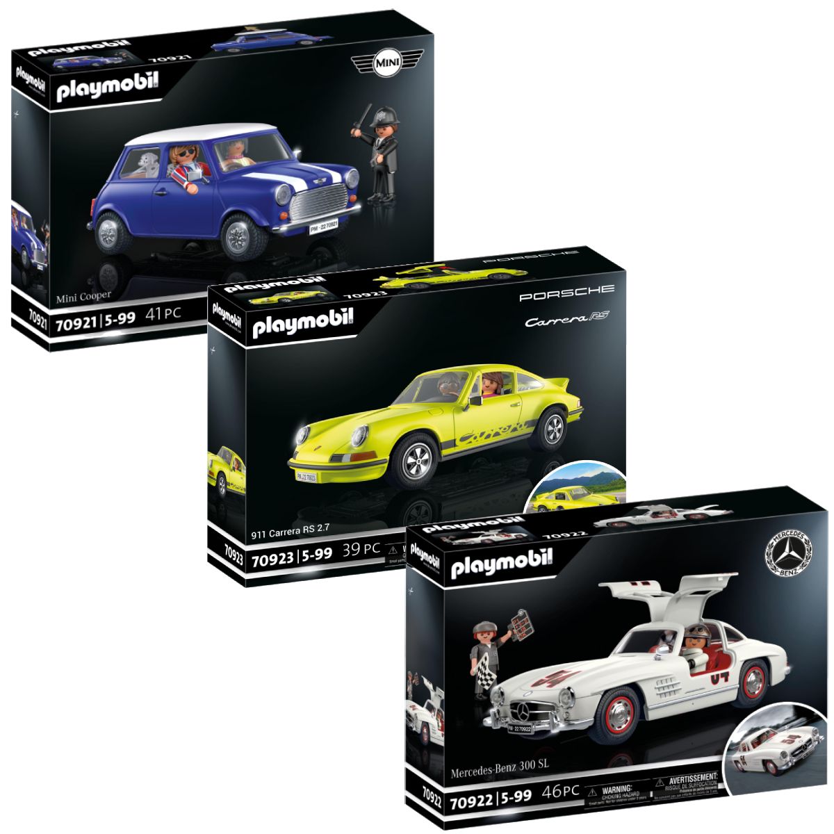 PLAYMOBIL Pack Voitures Mini Cooper + Mercedes Benz 300SL + Porsche 911 Carrera Playmobil