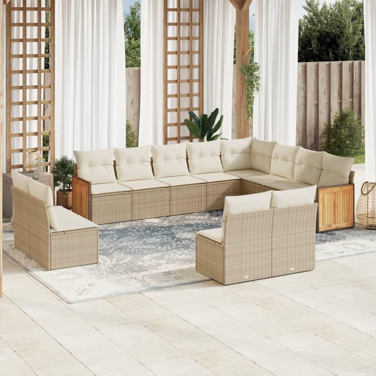 VIDAXL Salon de jardin avec coussins 12 pcs beige resine tressee