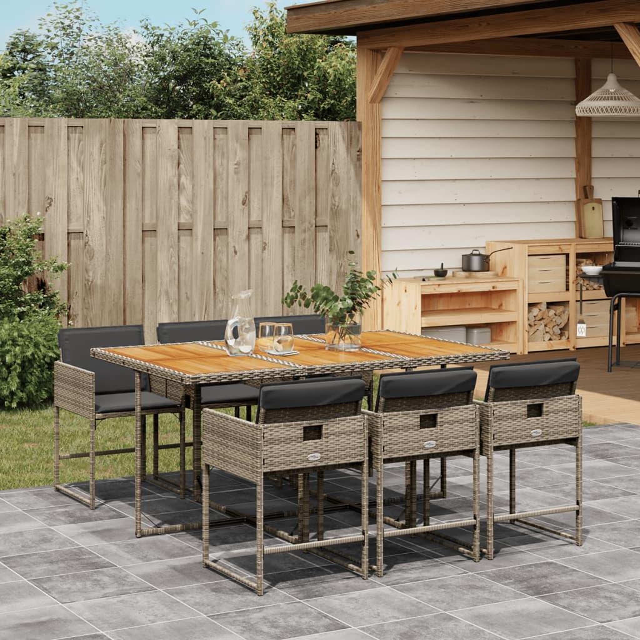 VIDAXL Ensemble a manger de jardin et coussins 7 pcs gris rotin