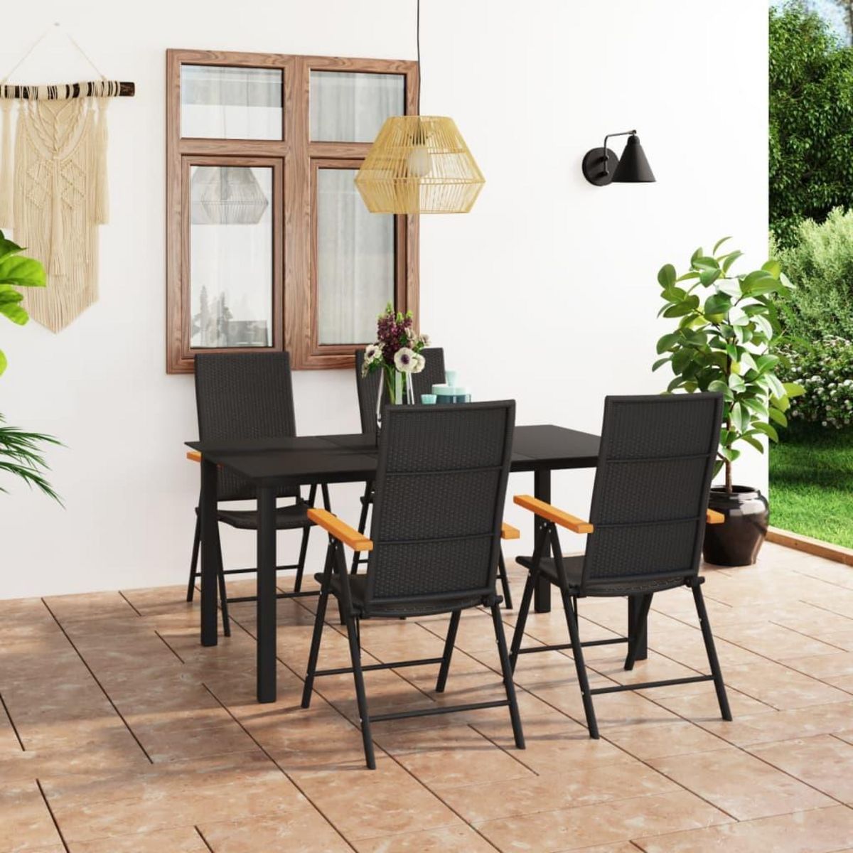 VIDAXL Ensemble a manger de jardin 5 pcs noir et marron