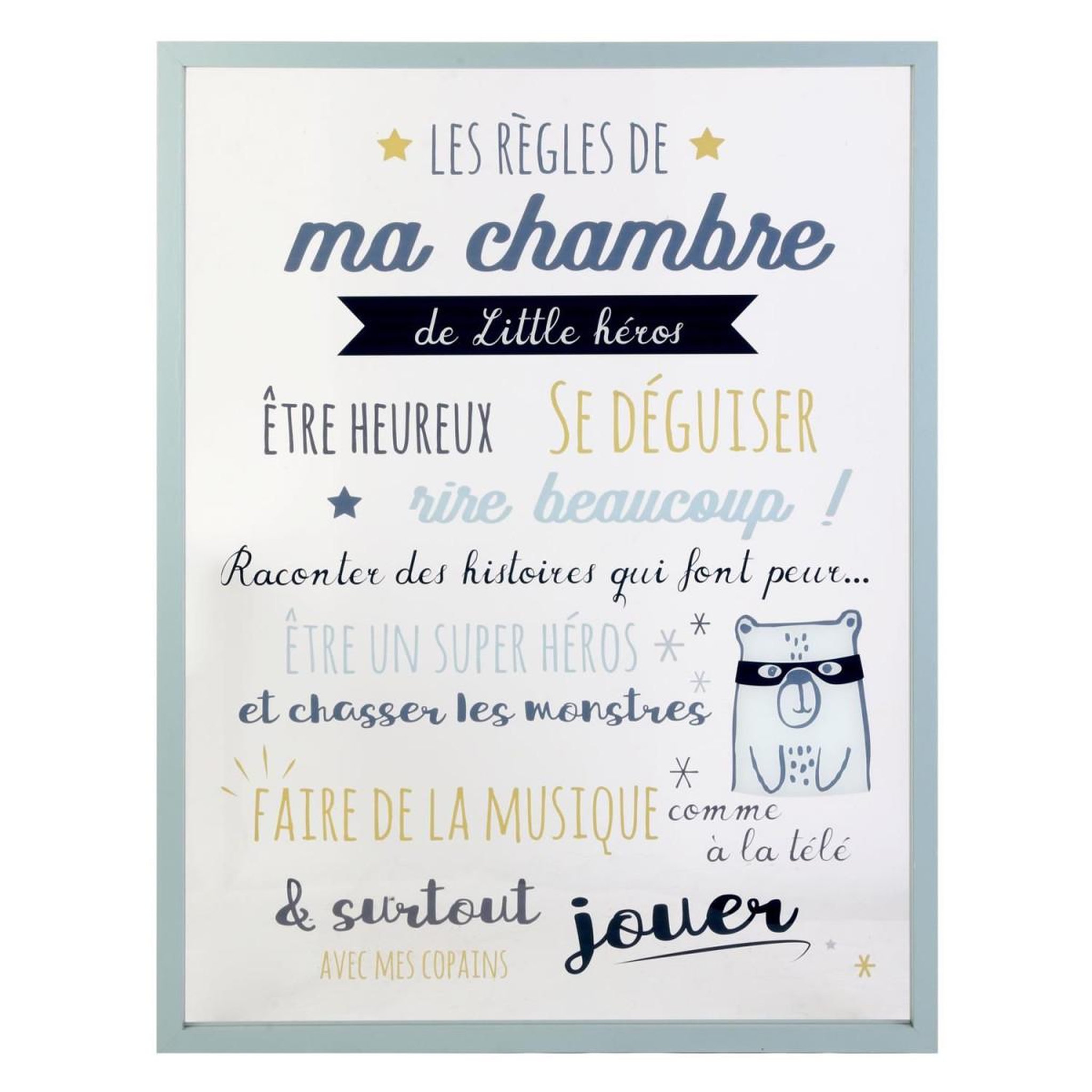 Voir la diapositive 1 : HOME DECO KIDS Cadre déco enfant  règles garçon  40x60cm bleu