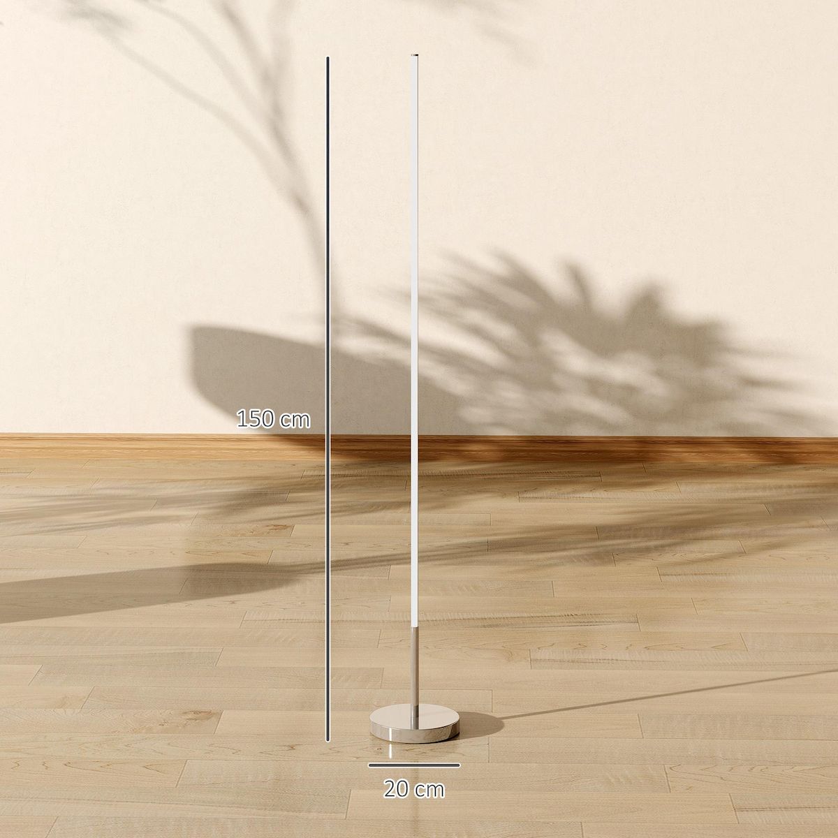 HOMCOM Lampadaire tube LED droit dimmable réglable 18W H.150cm avec télécommande acier gris