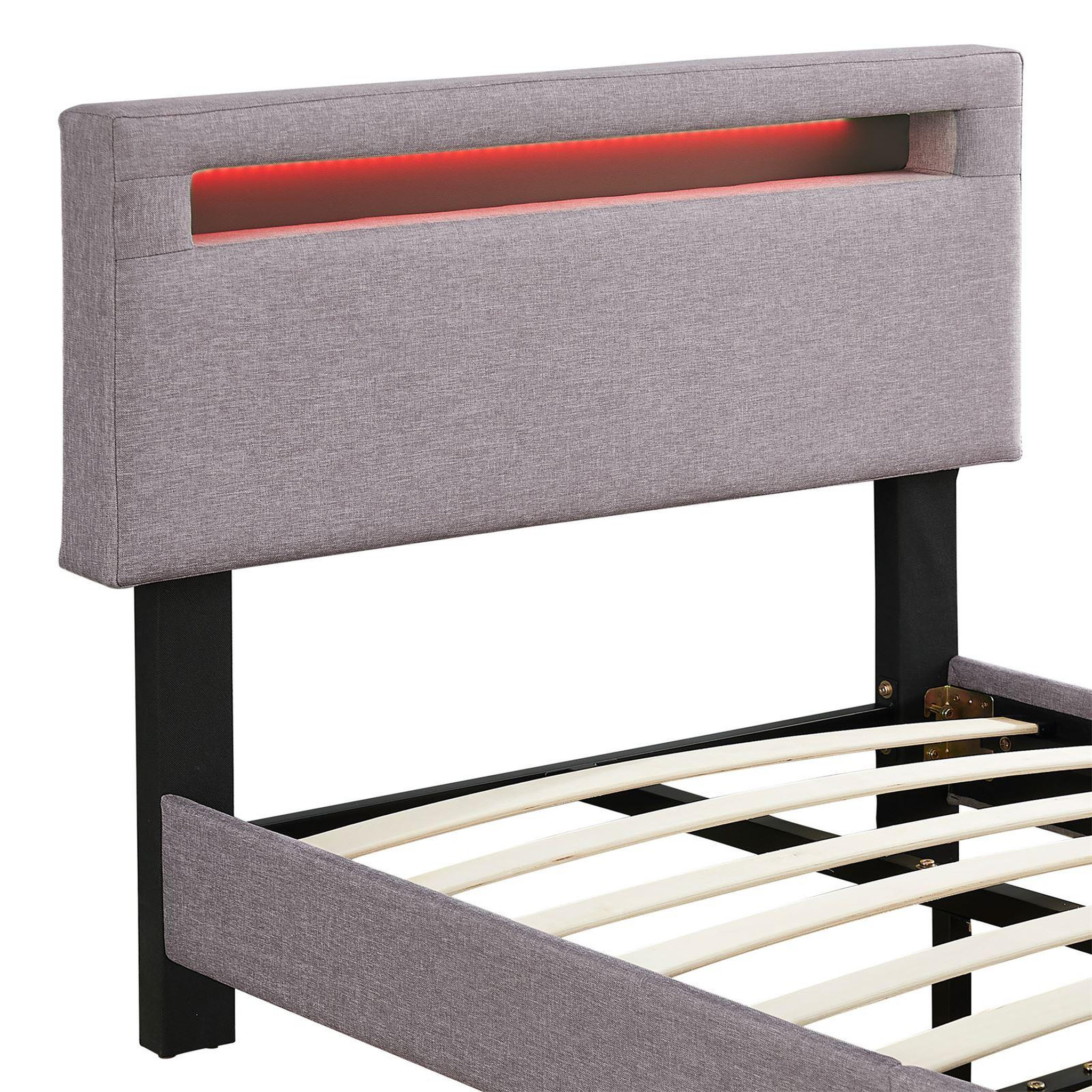Voir la diapositive 6 : IDIMEX Lit LED simple AUSTIN 90x190 cm, avec sommier, revêtement en tissu