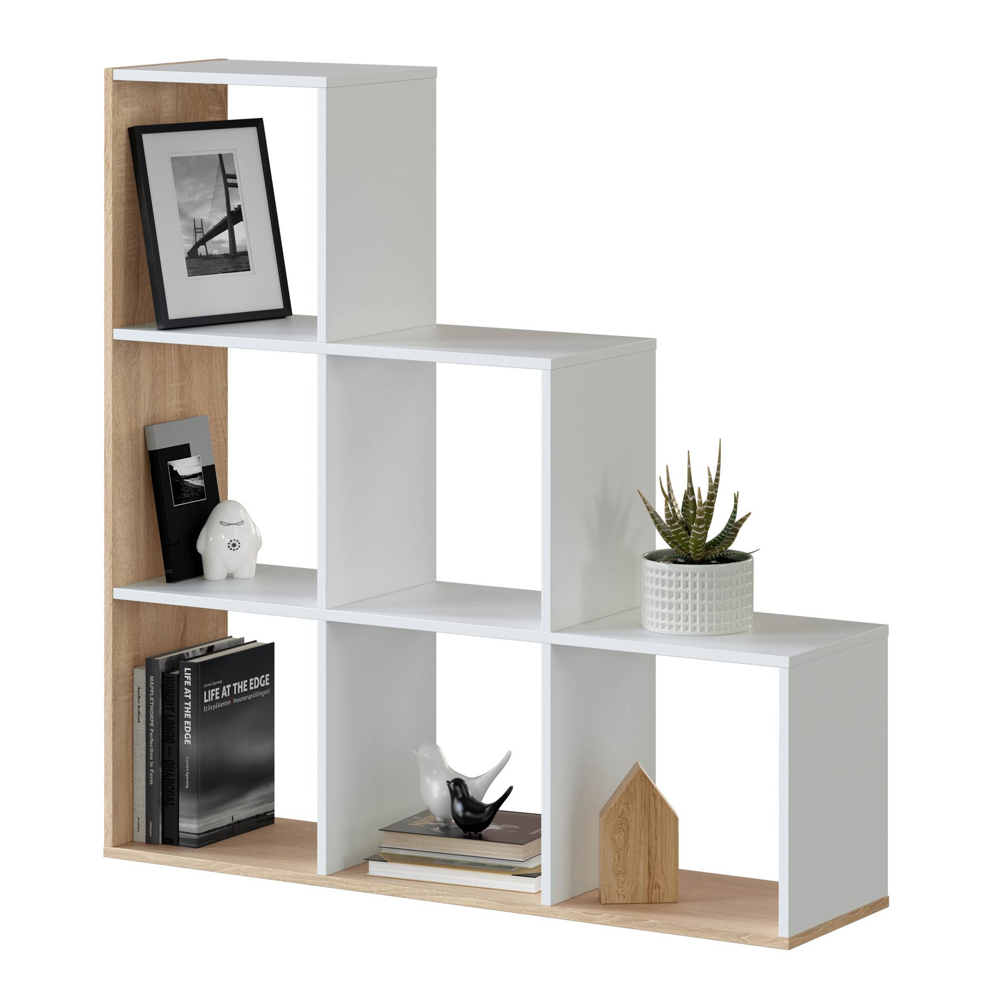 VS VENTA-STOCK Étagère Bibliothèque Estela, Couleur Blanc/Chêne,  Salle à Manger ou Bureau