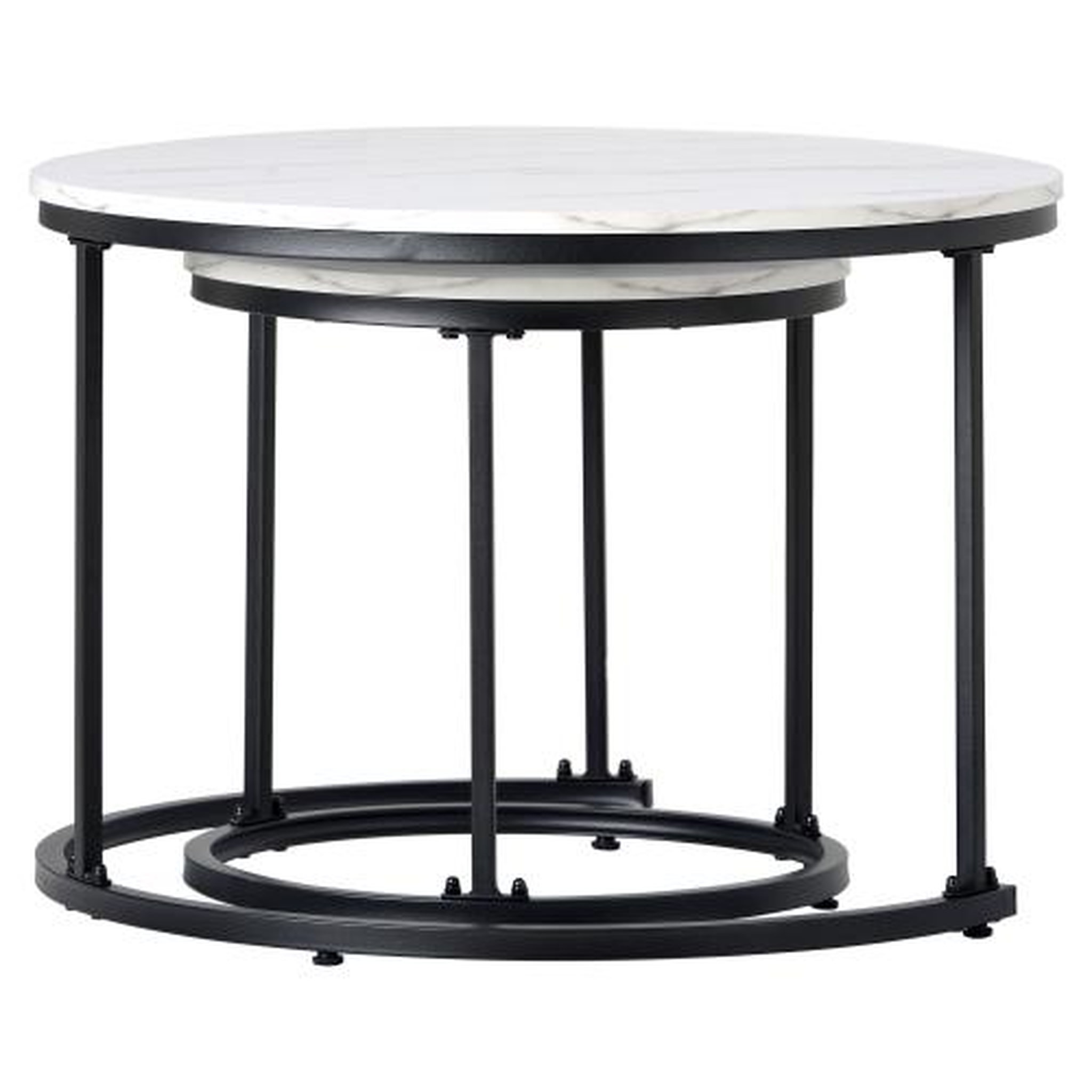 Voir la diapositive 4 : MERAX Ensemble De 2 Tables Basses Rondes Avec Cadre En Métal Et Plateau En Panneaux Placage Marbre Blanc