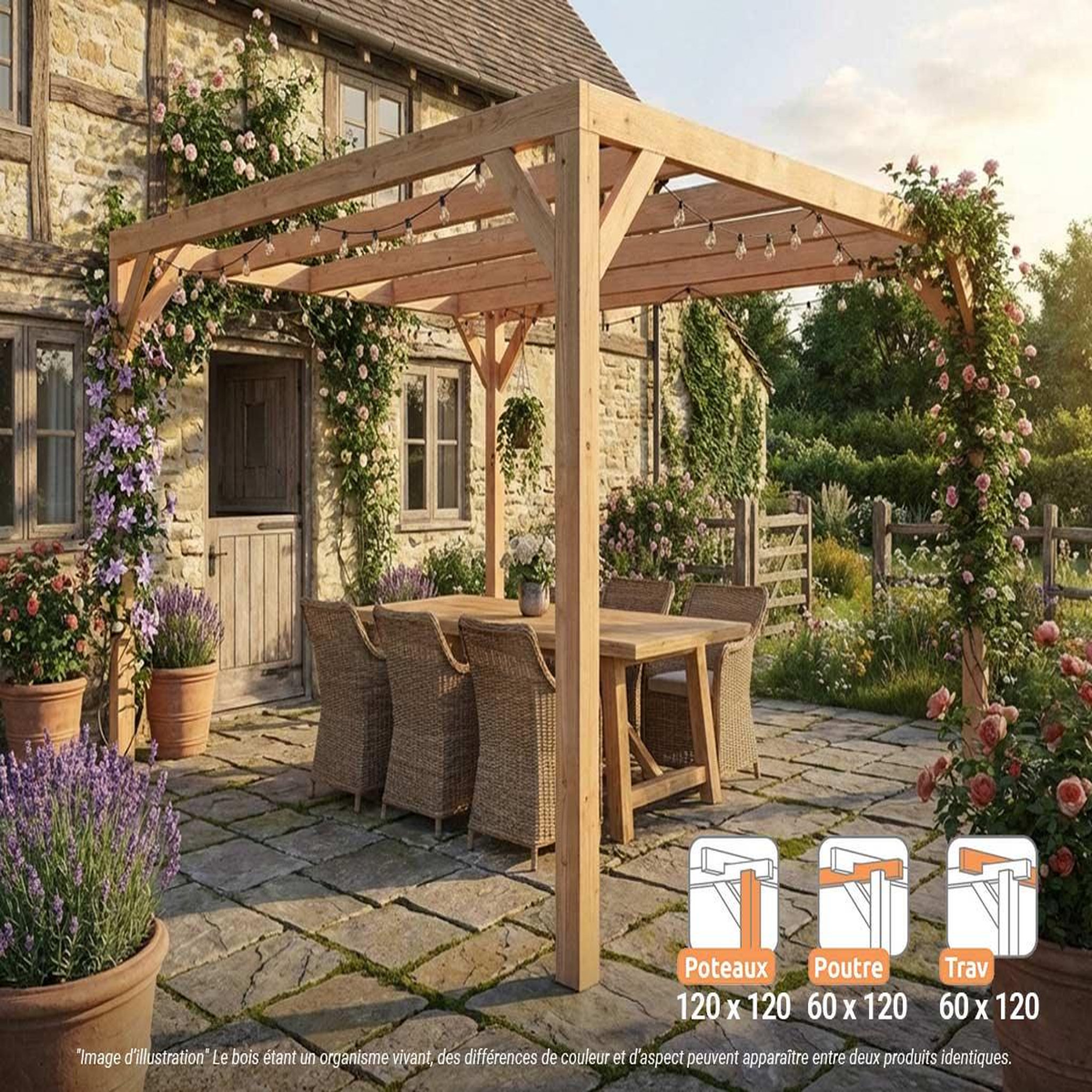 Voir la diapositive 2 : JARDIDECO Pergola en bois lamellé-collé toulon 400 x 400 cm - maderland