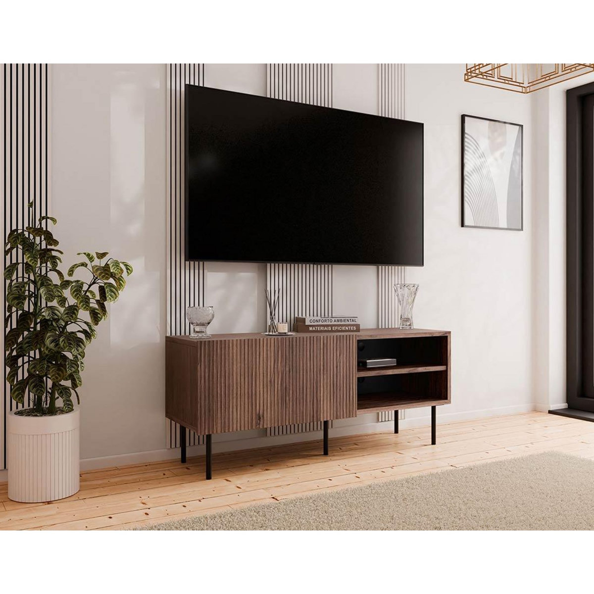 BEST MOBILIER Franco - meuble tv - effet bois - 2 portes et 2 niches - 150 cm