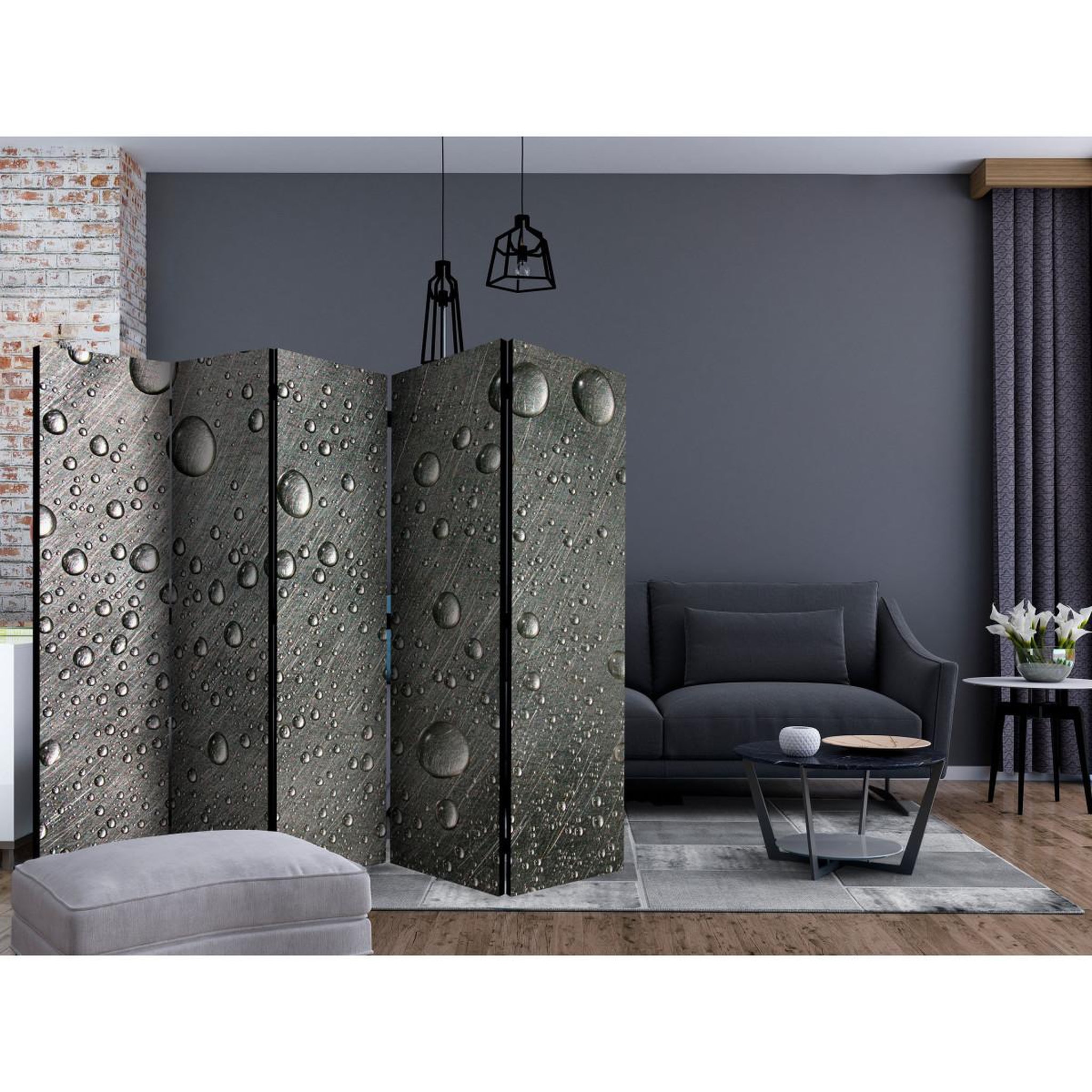 Voir la diapositive 2 : Paris Prix Paravent 5 volets  steel surface with water drops  172x225cm