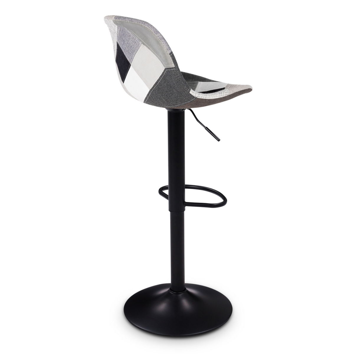 ID MARKET Lot de 2 tabourets de bar KARL design patchworks noirs, gris et blancs pied noir